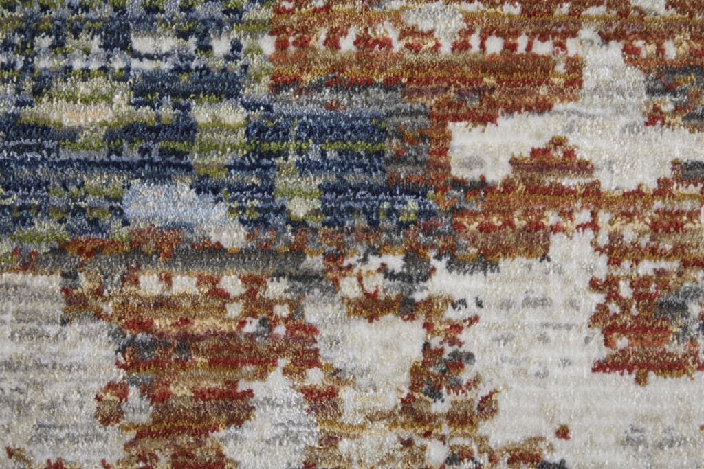 5" X 8" Red Blue and Ivory Abstract Power Loom Area Rug