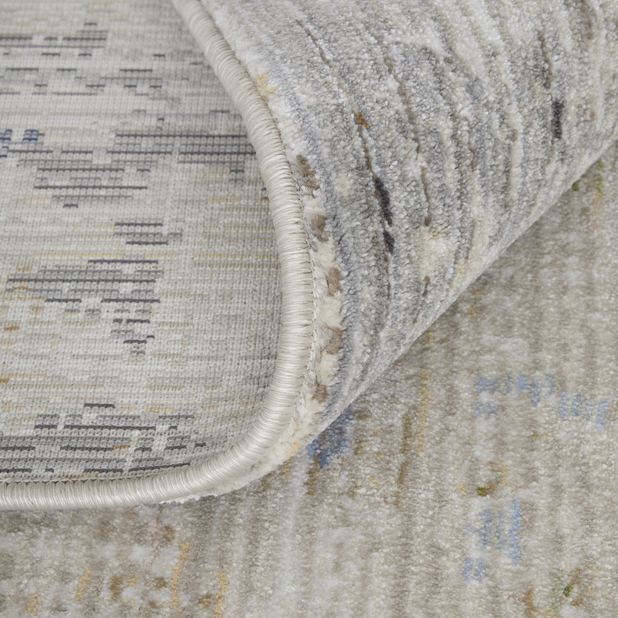 5" X 8" Red Blue and Ivory Abstract Power Loom Area Rug