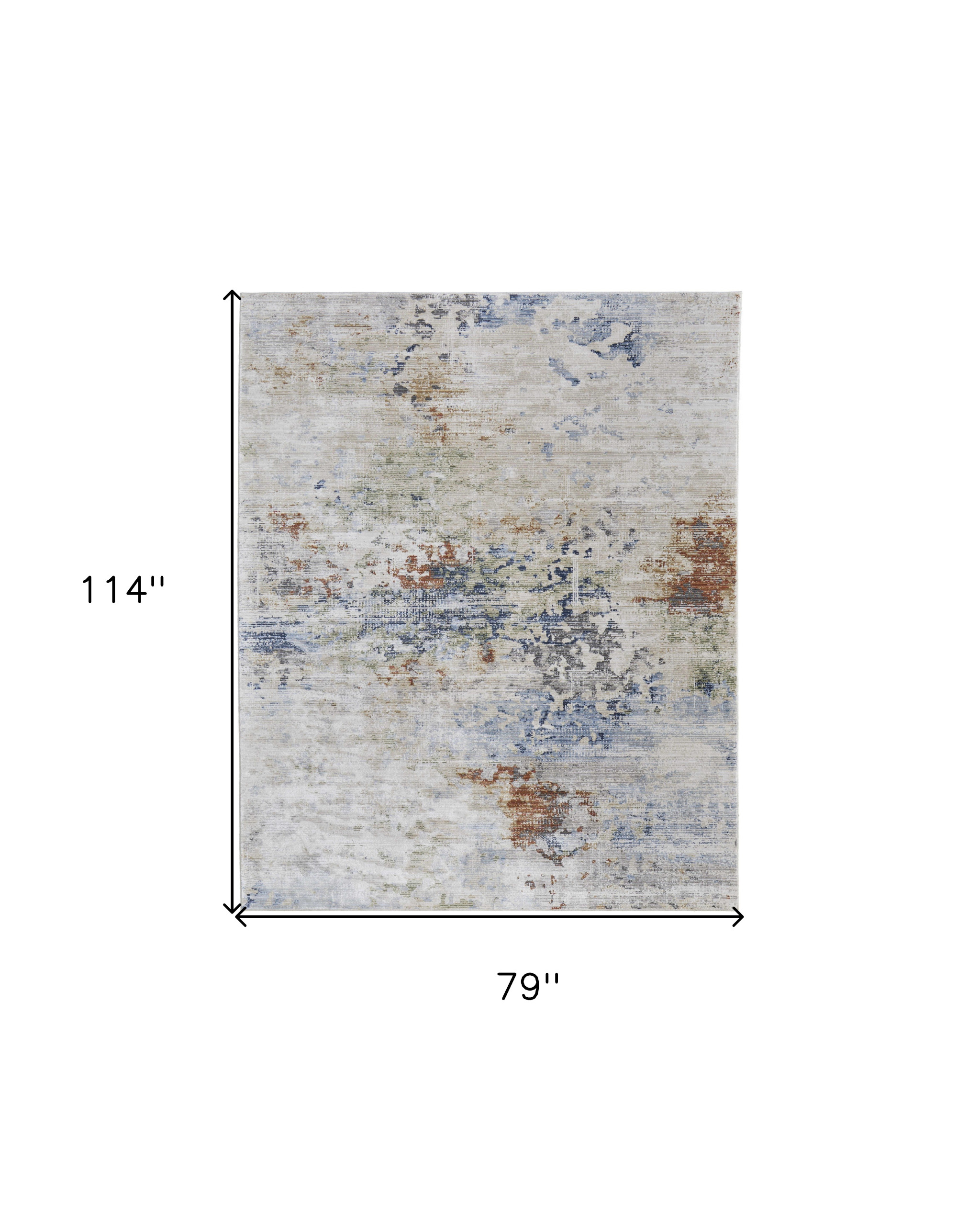 7" X 10" Red Blue and Ivory Abstract Power Loom Area Rug