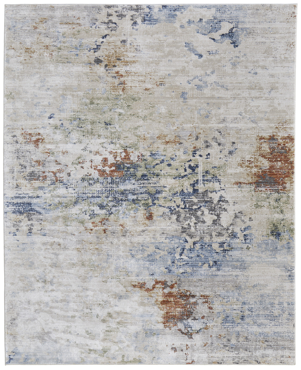 7" X 10" Red Blue and Ivory Abstract Power Loom Area Rug