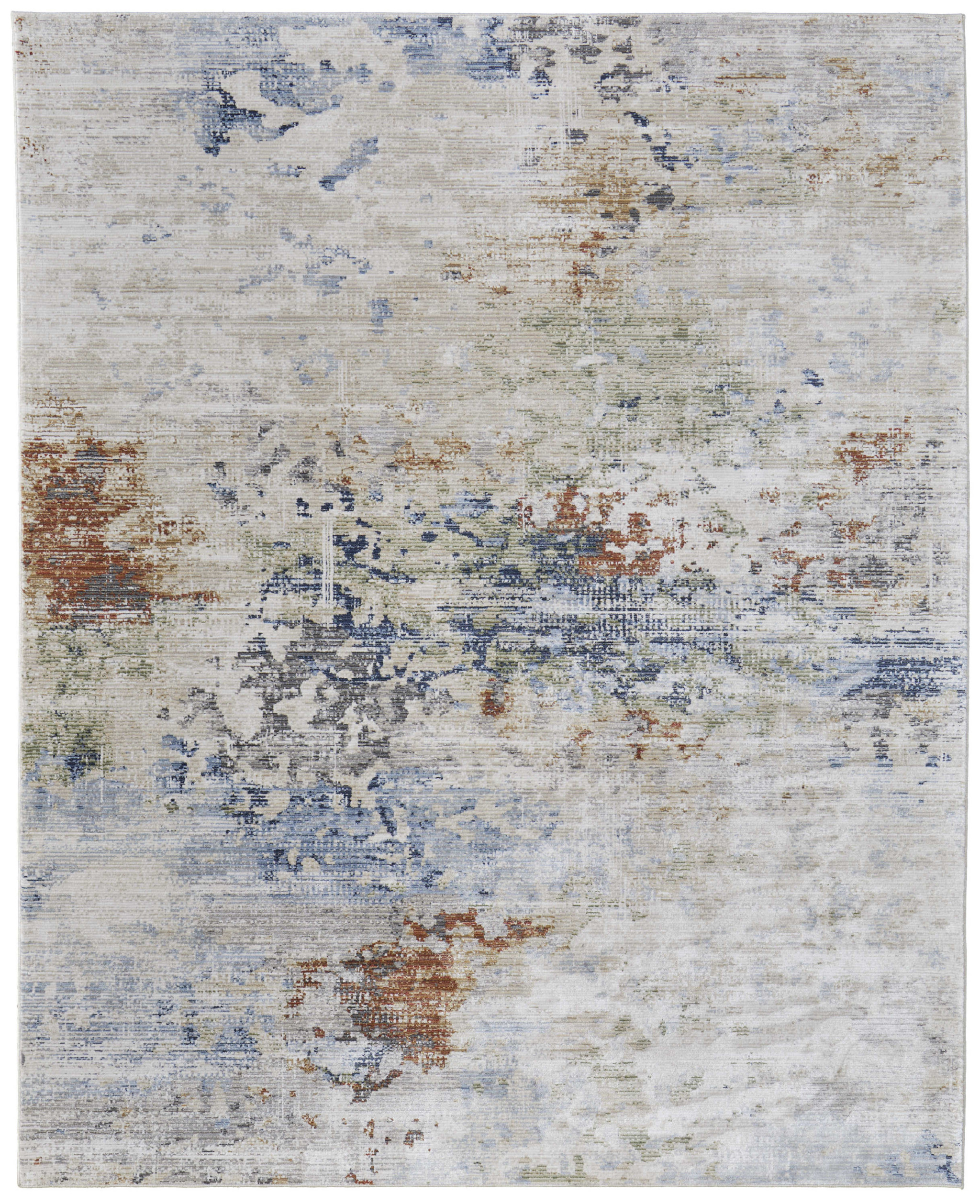 8" X 10" Red Blue and Ivory Abstract Power Loom Area Rug