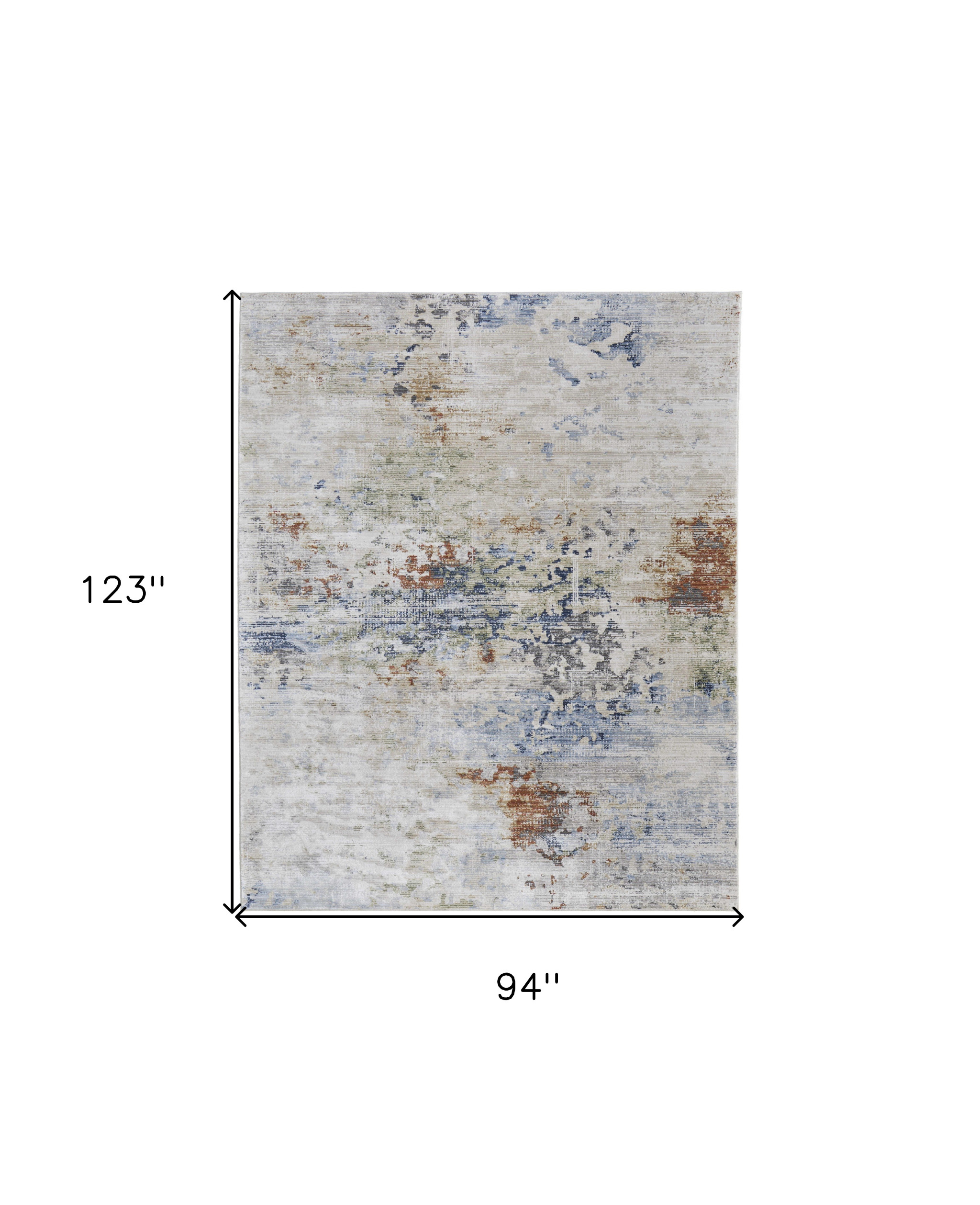 8" X 10" Red Blue and Ivory Abstract Power Loom Area Rug