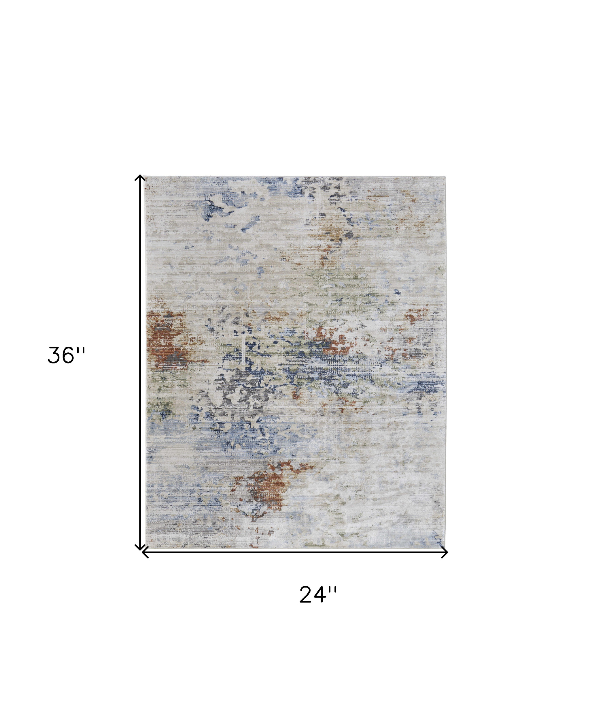 2" X 3" Red Blue and Ivory Abstract Power Loom Area Rug