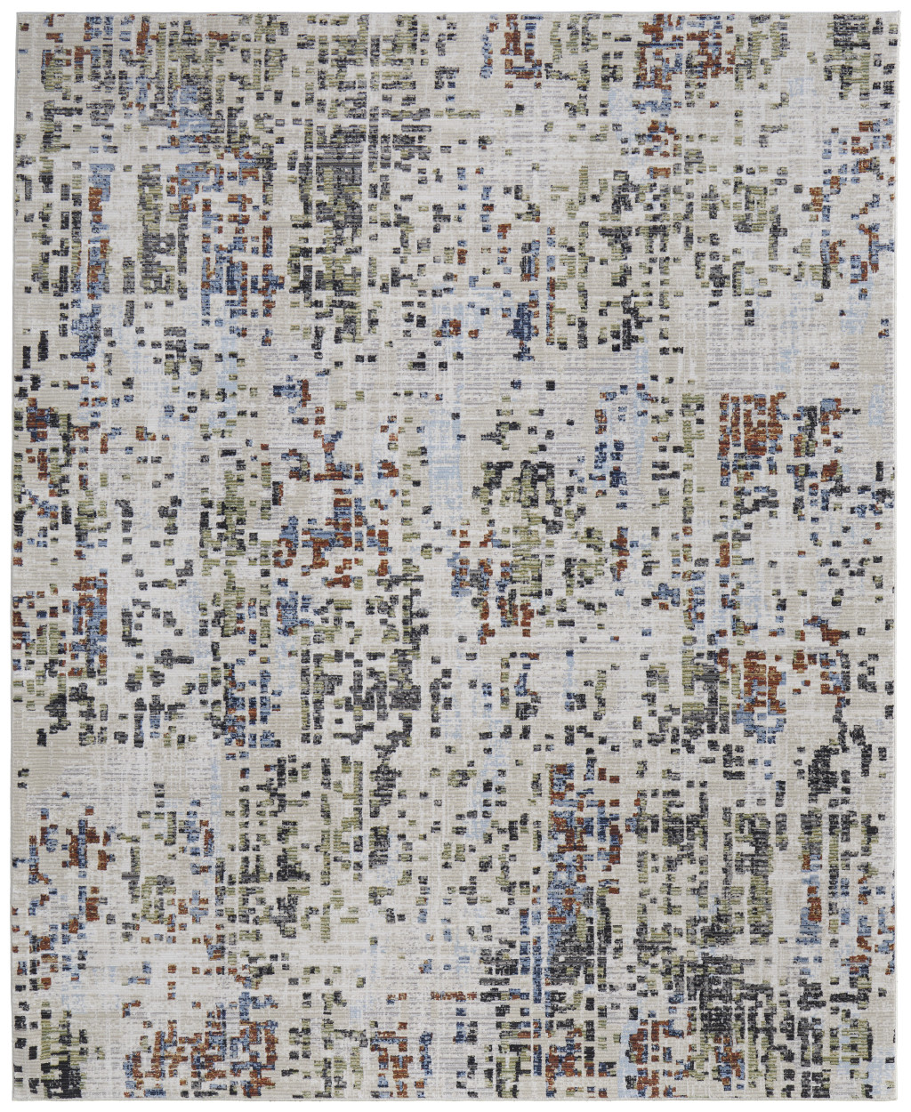 5" X 8" Ivory Green and Blue Abstract Power Loom Area Rug