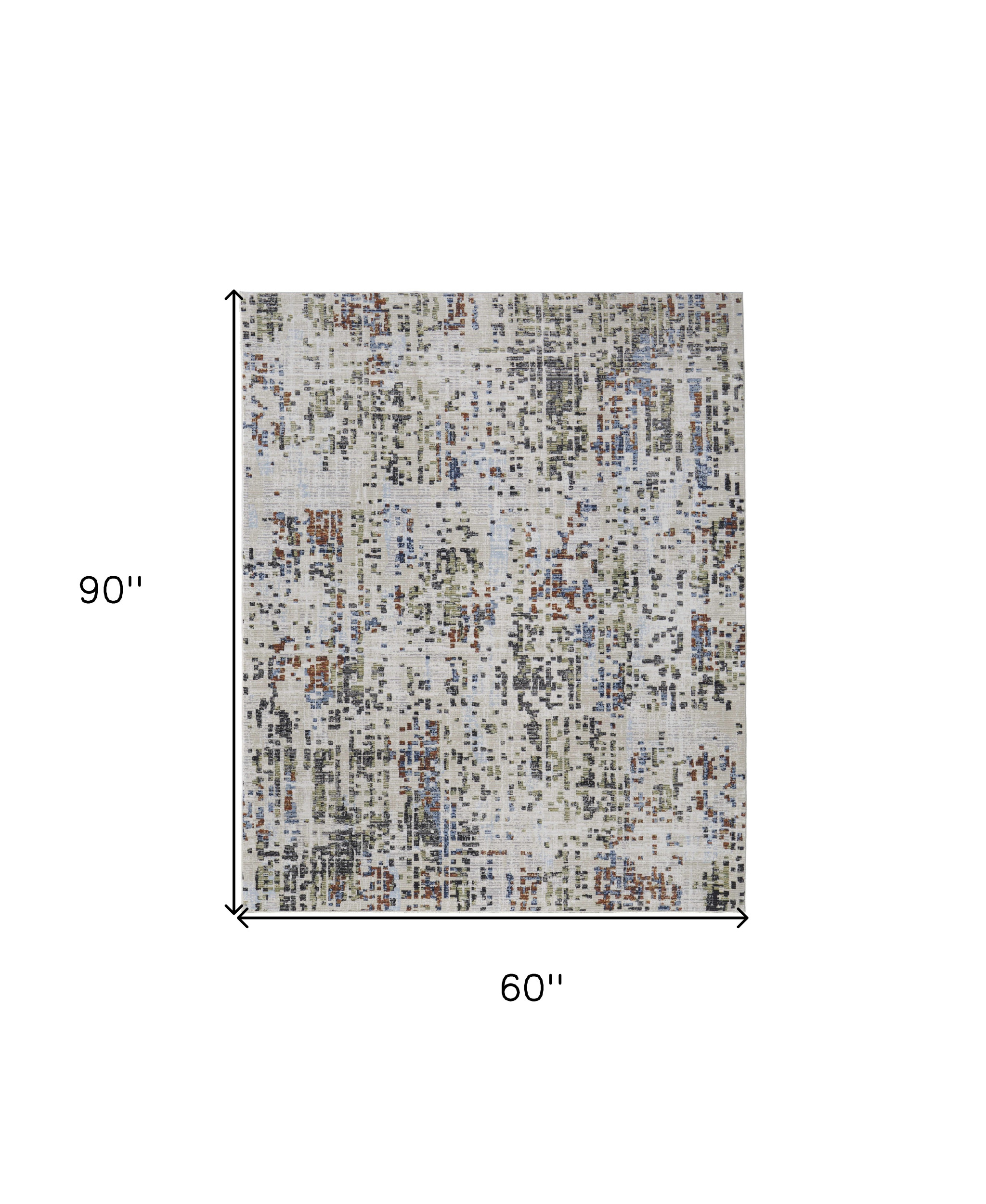 5" X 8" Ivory Green and Blue Abstract Power Loom Area Rug