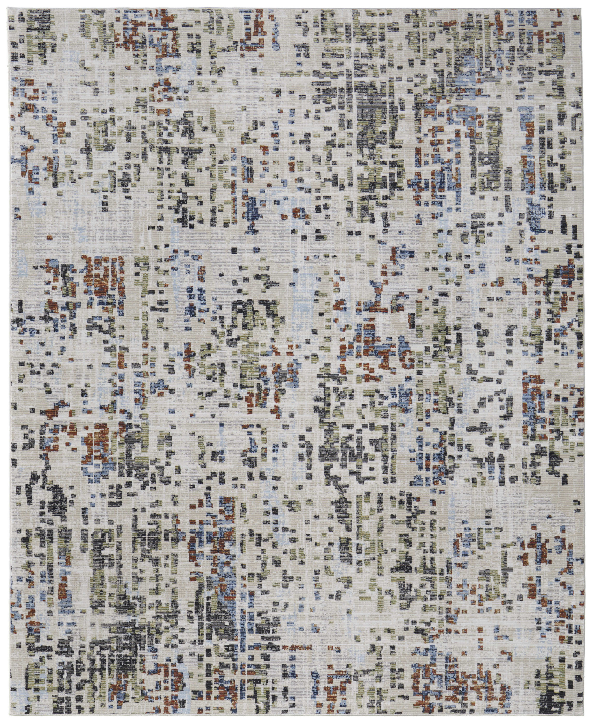 8" X 10" Ivory Green and Blue Abstract Power Loom Area Rug