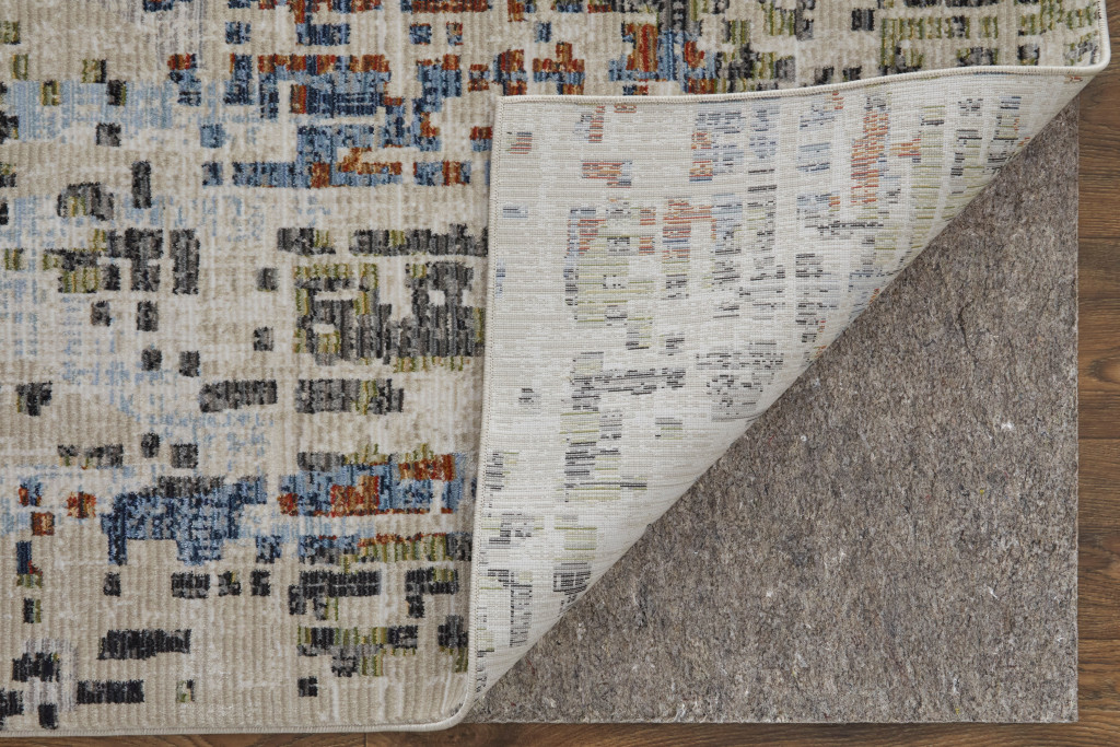 8" X 10" Ivory Green and Blue Abstract Power Loom Area Rug