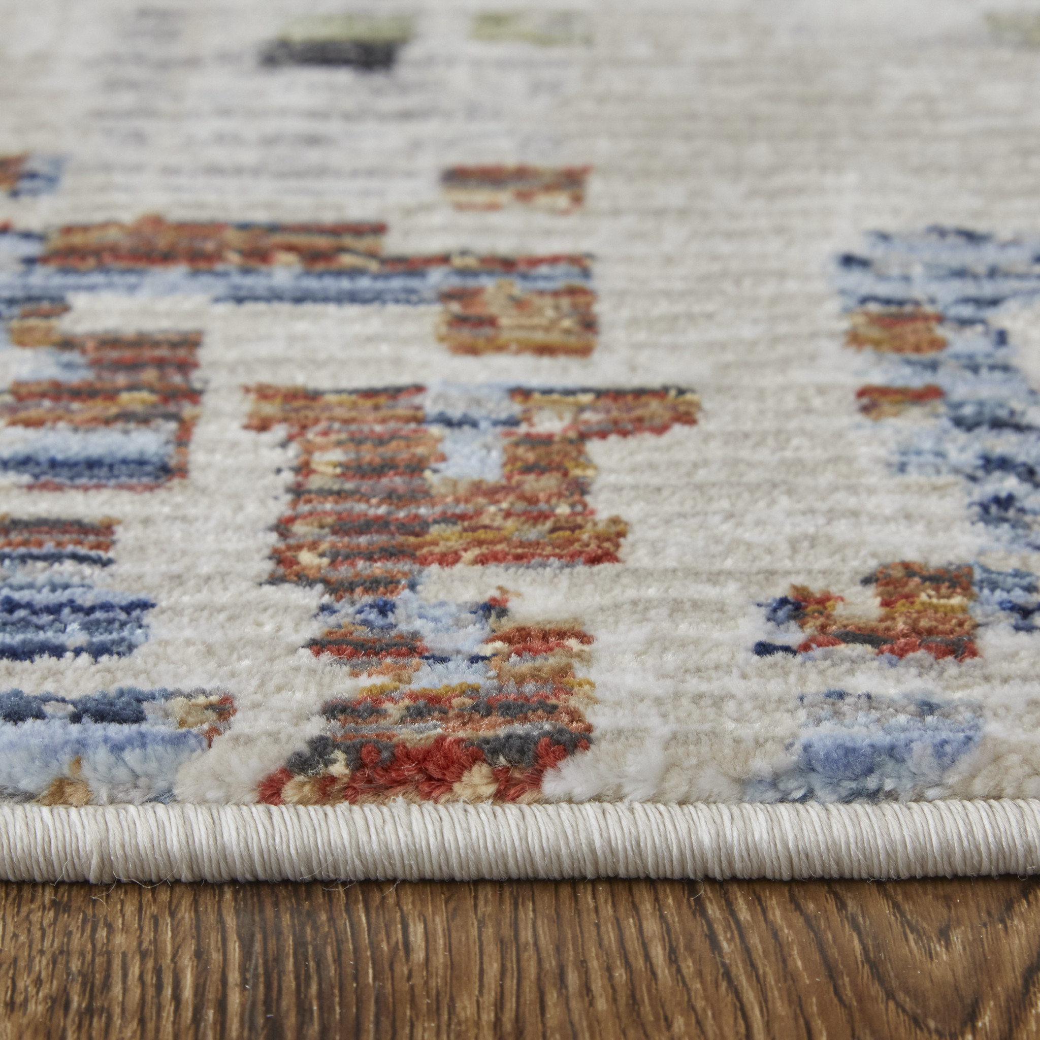 8" X 10" Ivory Green and Blue Abstract Power Loom Area Rug