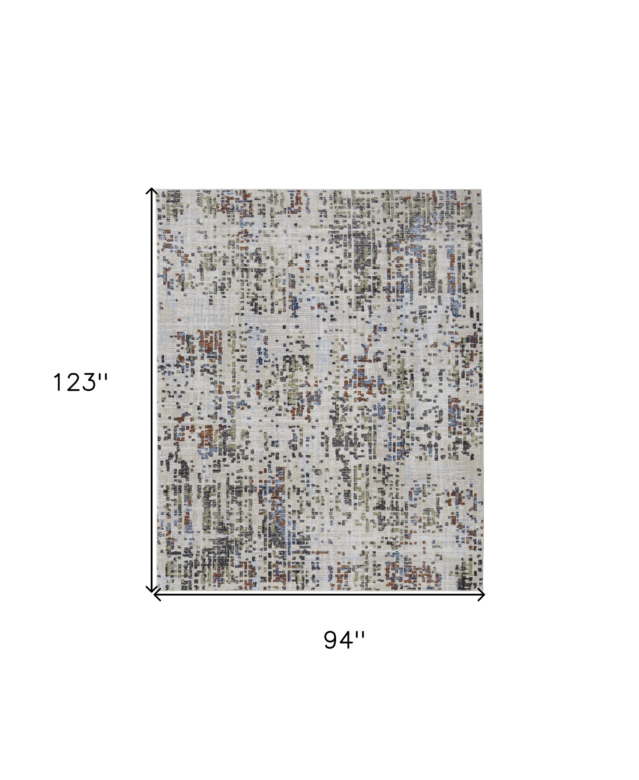 8" X 10" Ivory Green and Blue Abstract Power Loom Area Rug