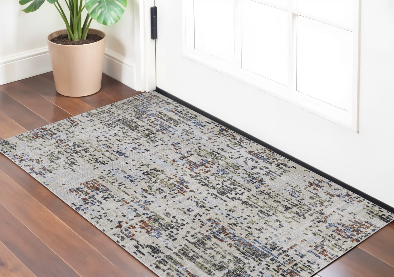 2" X 3" Ivory Green and Blue Abstract Power Loom Area Rug