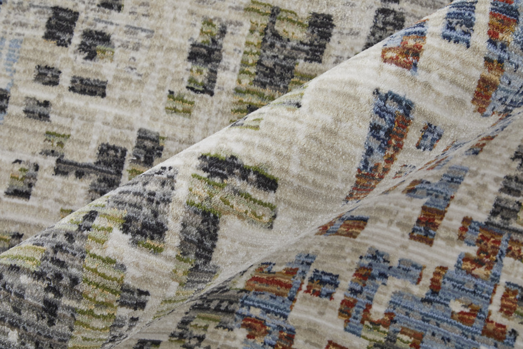 2" X 3" Ivory Green and Blue Abstract Power Loom Area Rug