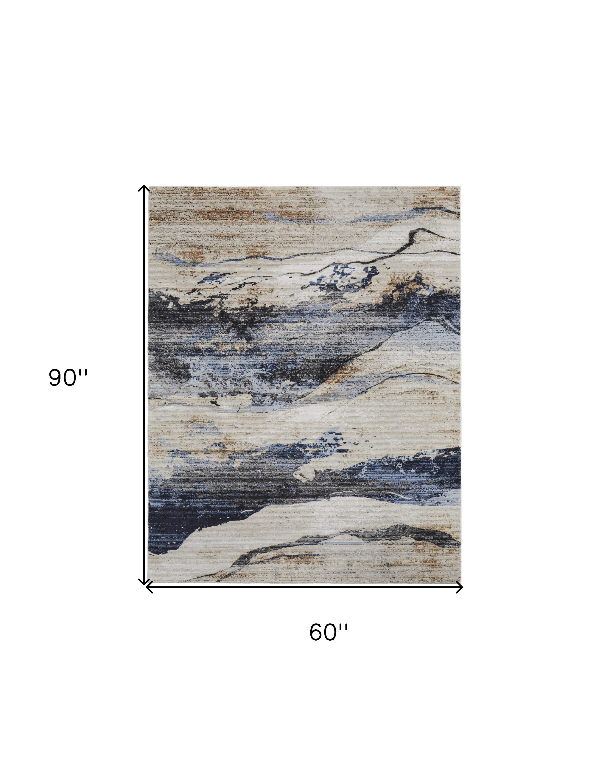 5" X 8" Blue Gray and Tan Abstract Power Loom Area Rug
