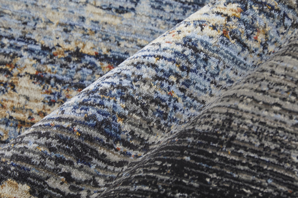 5" X 8" Blue Gray and Tan Abstract Power Loom Area Rug