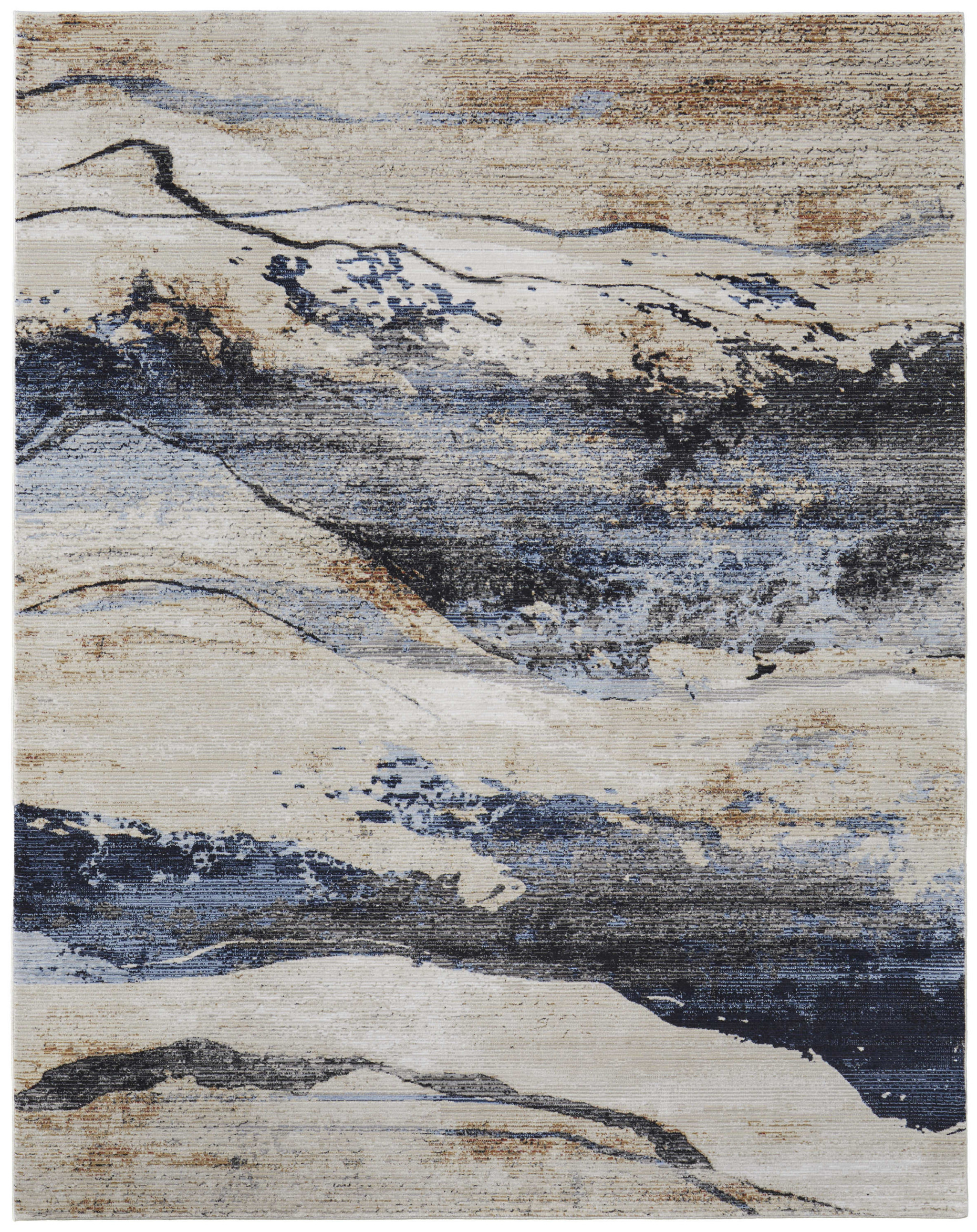 5" X 8" Blue Gray and Tan Abstract Power Loom Area Rug