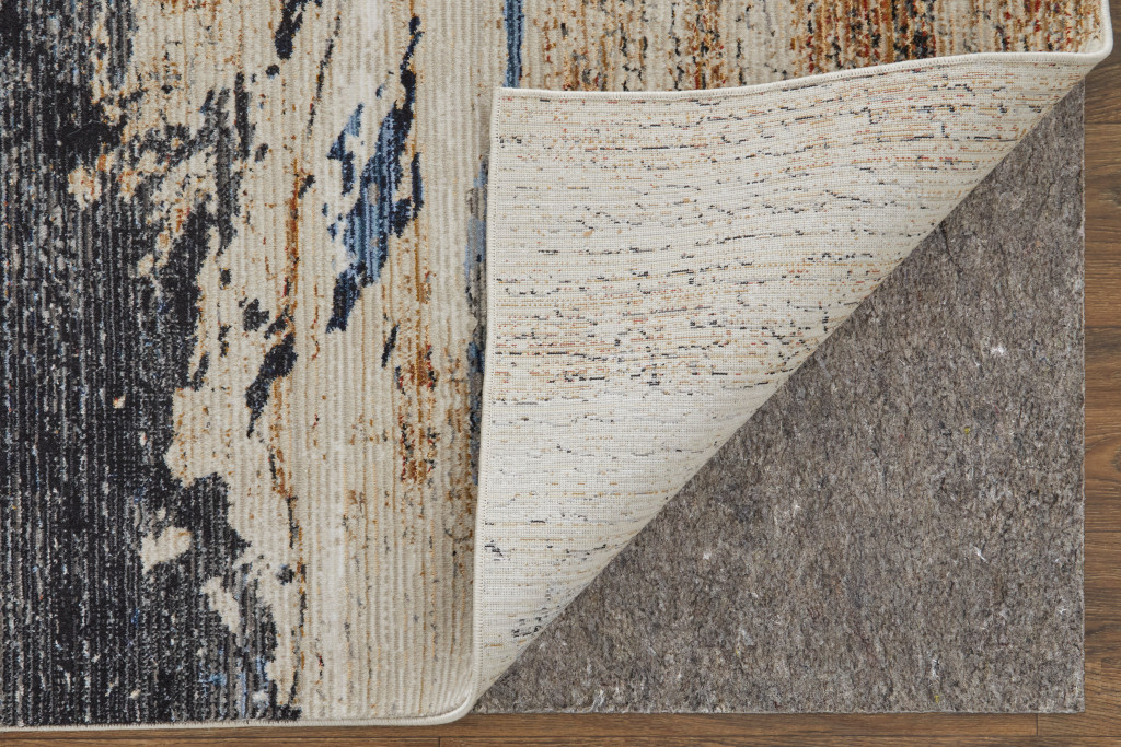 7" X 10" Blue Gray and Tan Abstract Power Loom Area Rug