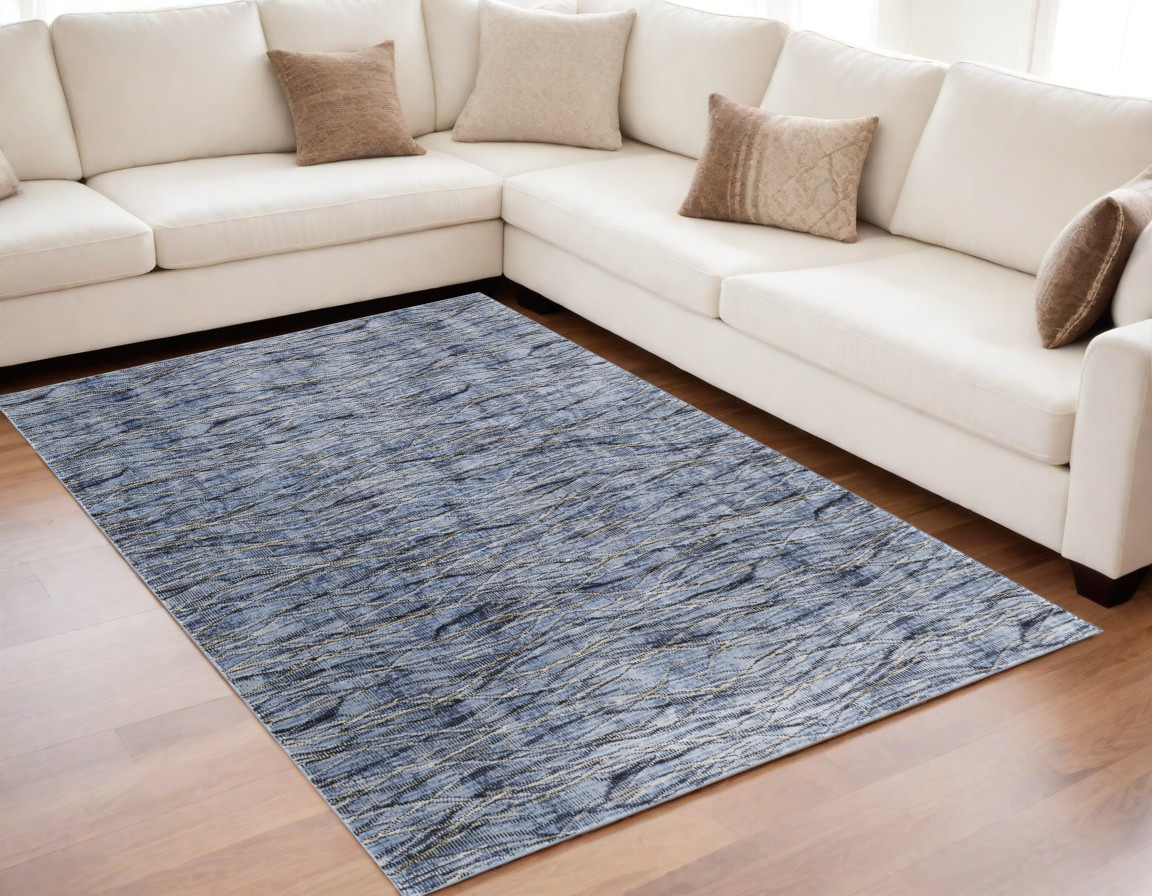 5" X 8" Blue Ivory and Tan Abstract Power Loom Area Rug