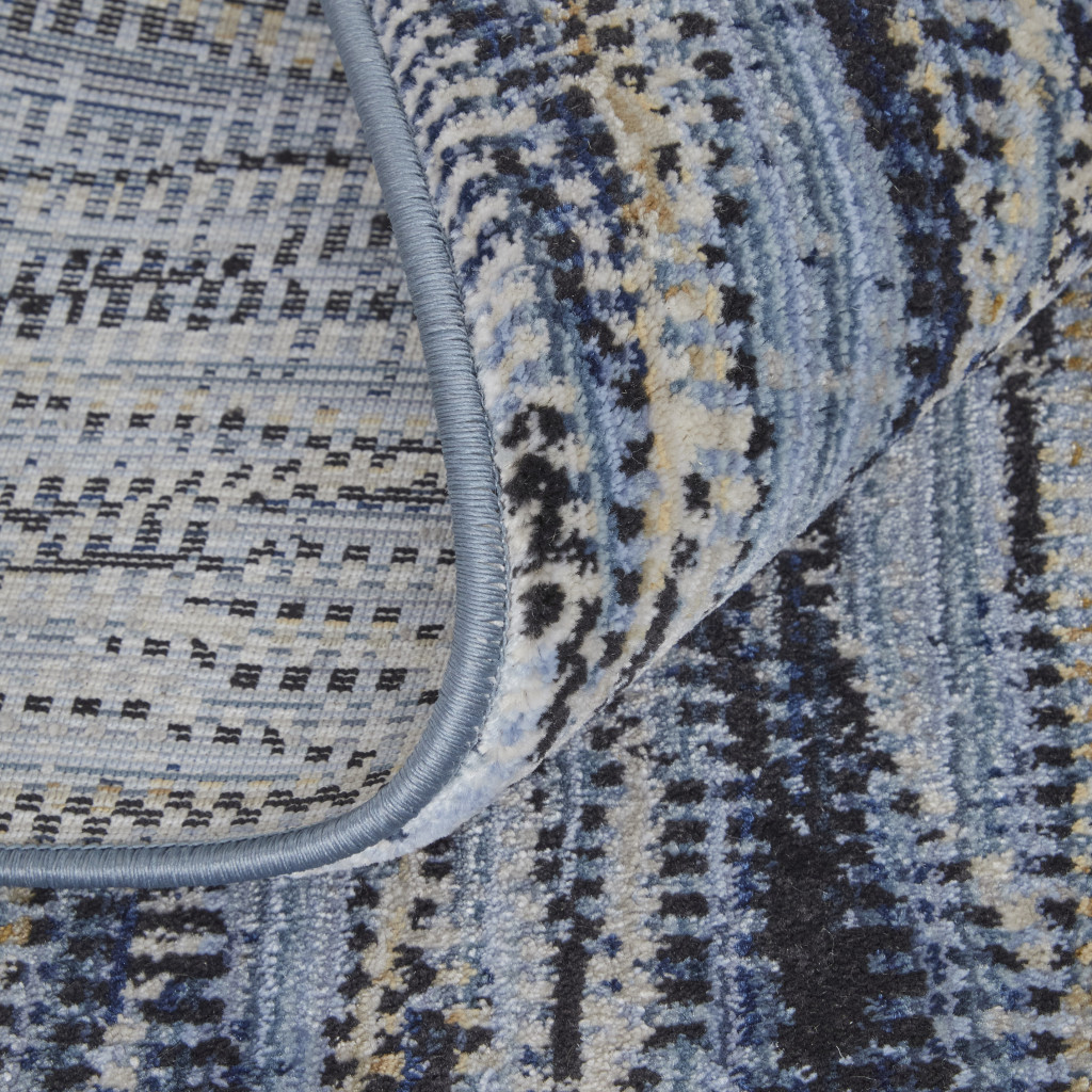 7" X 10" Blue Ivory and Tan Abstract Power Loom Area Rug