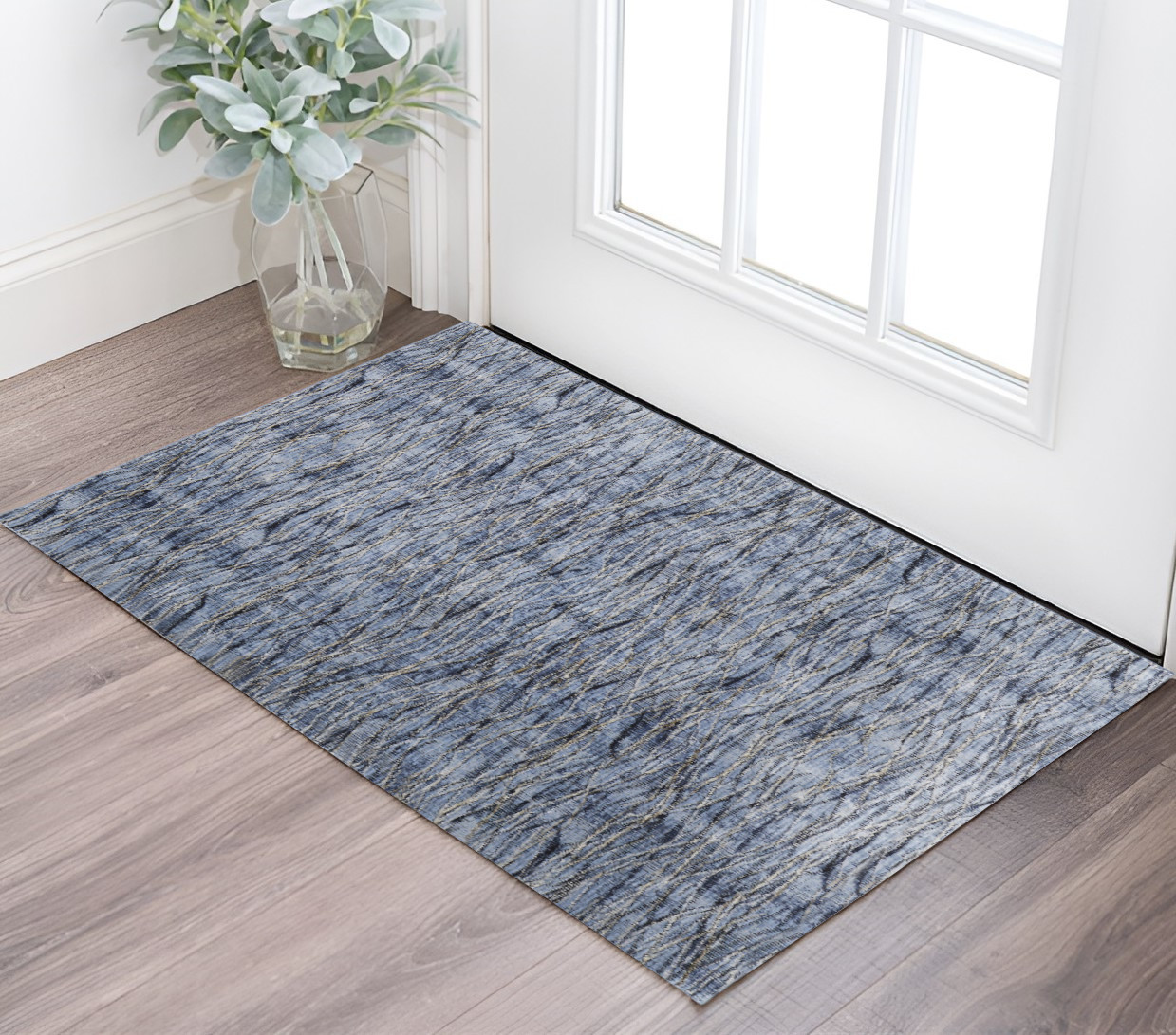 2" X 3" Blue Ivory and Tan Abstract Power Loom Area Rug
