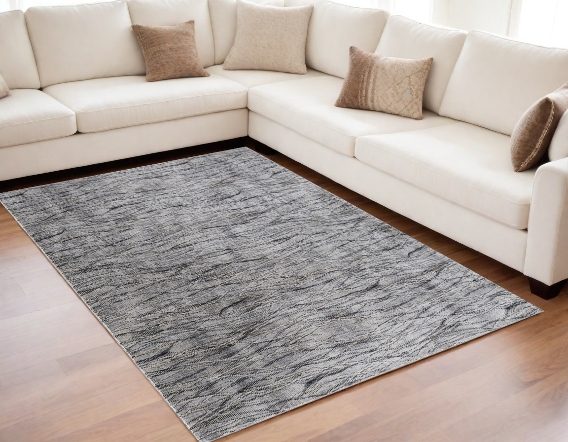 5" X 8" Gray Ivory and Tan Abstract Power Loom Area Rug