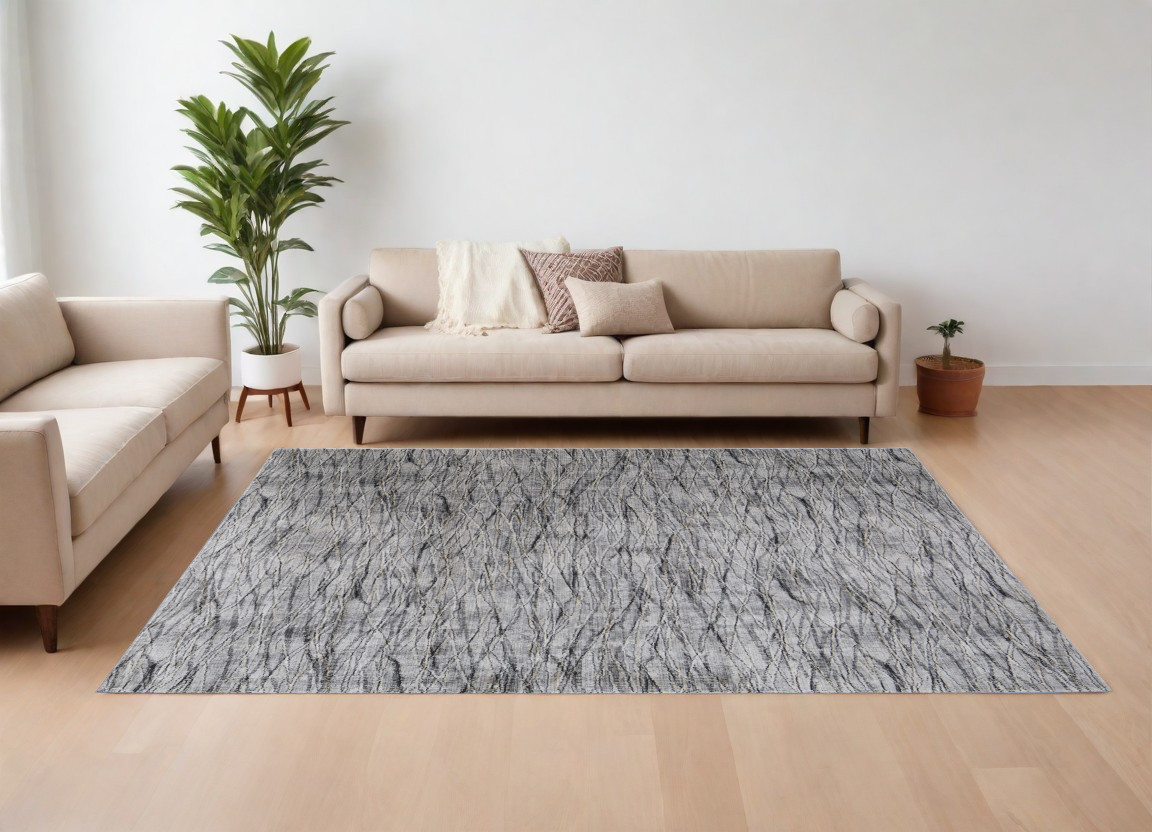 7" X 10" Gray Ivory and Tan Abstract Power Loom Area Rug