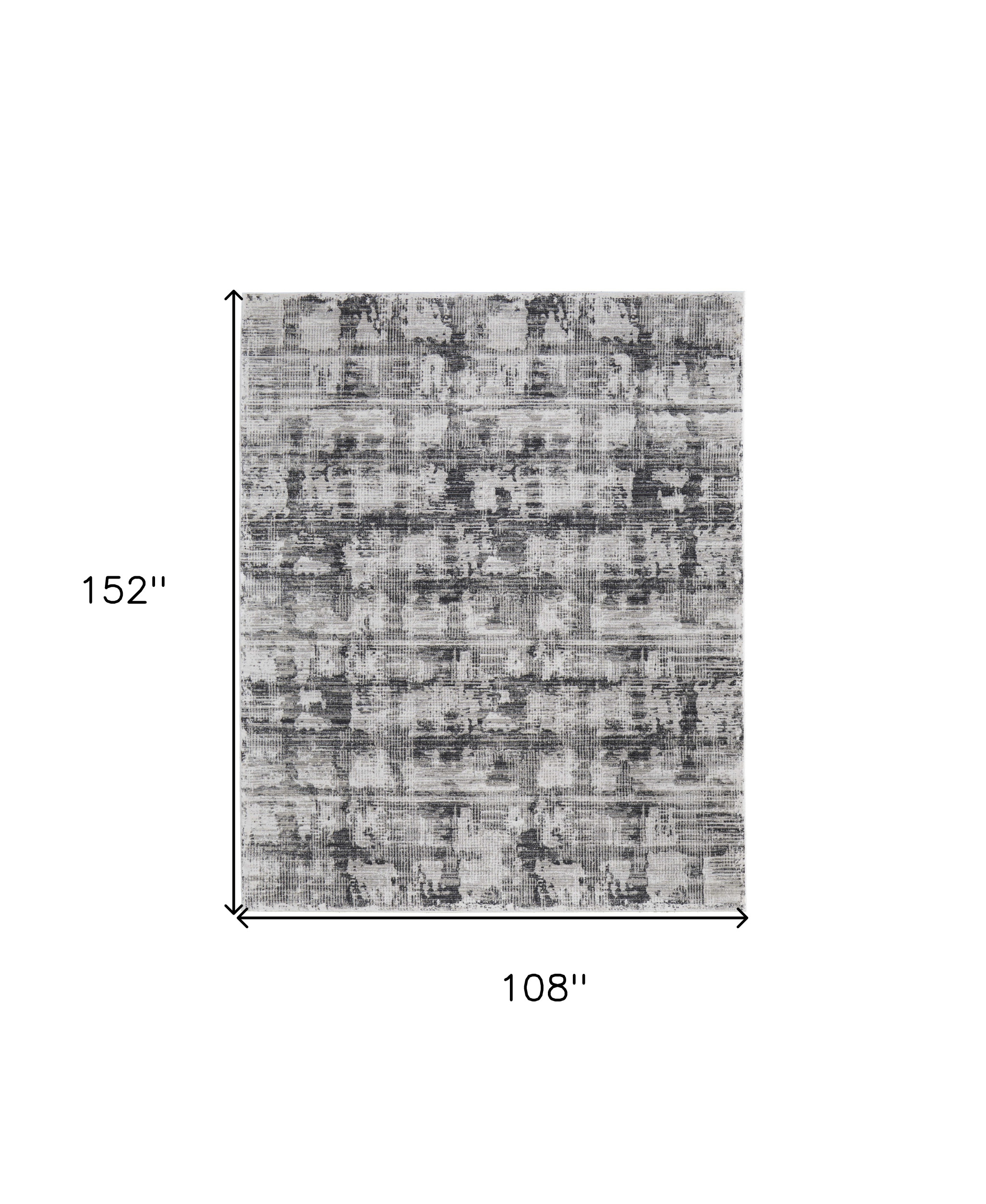9" X 13" Gray and Ivory Abstract Power Loom Area Rug