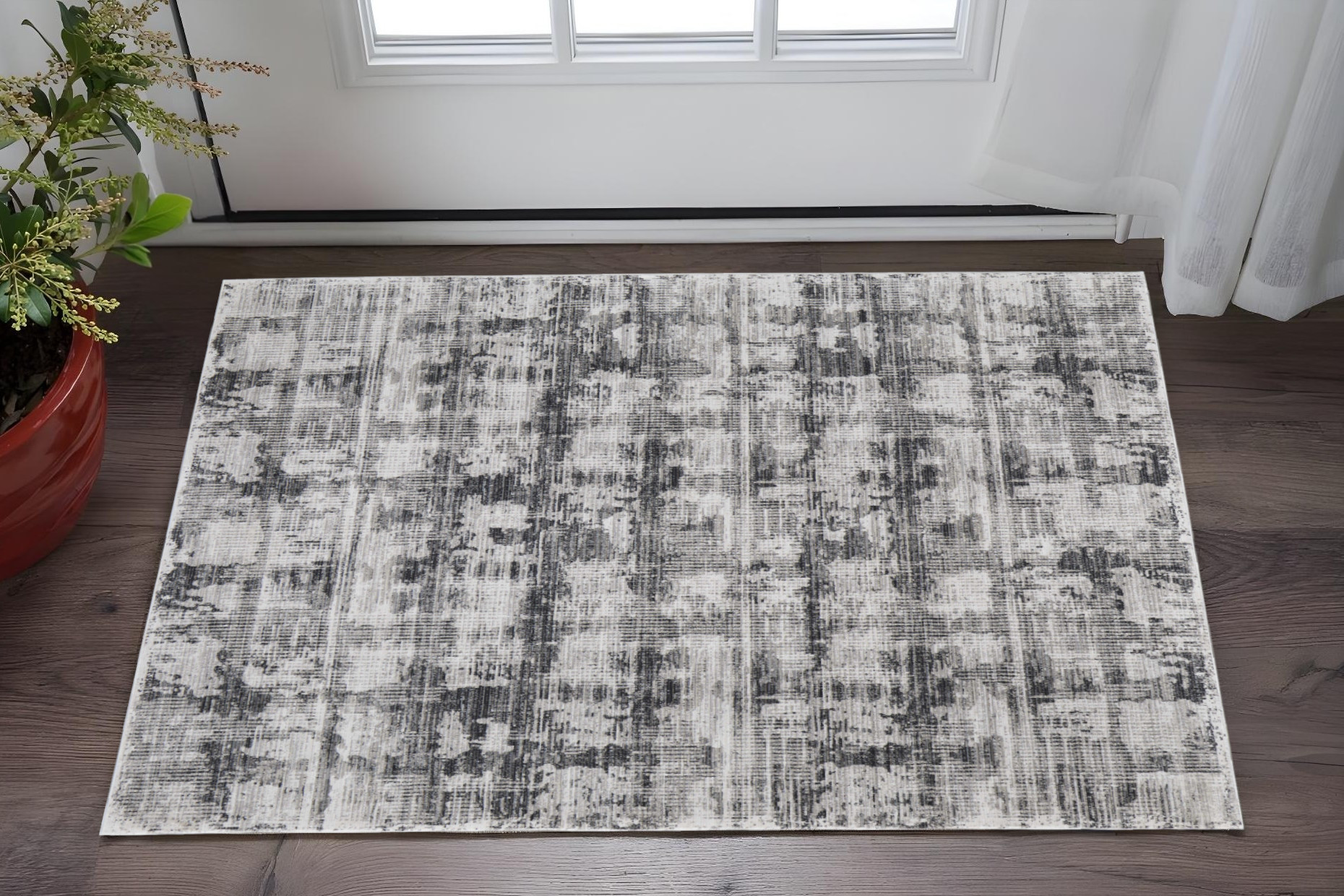 2" X 3" Gray and Ivory Abstract Power Loom Area Rug