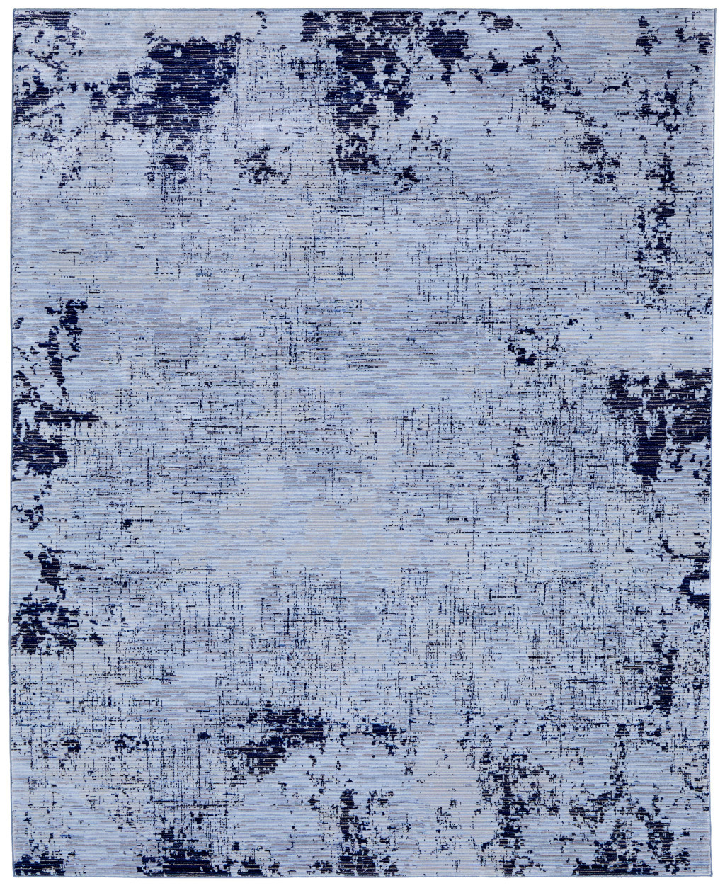 9" X 13" Light Blue and Black Abstract Power Loom Area Rug