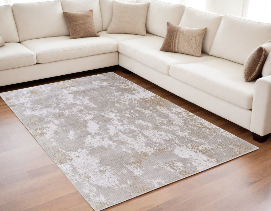 5" X 8" Gray Brown and Ivory Abstract Power Loom Area Rug