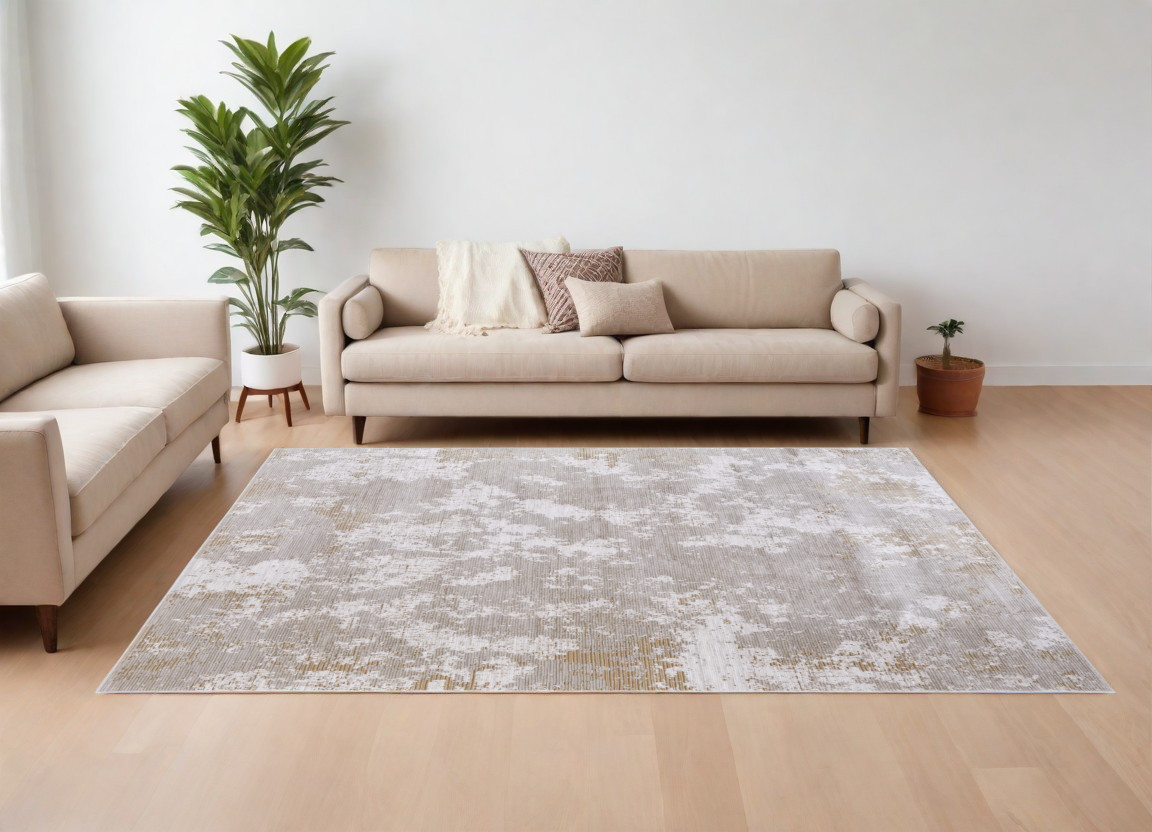 8" X 10" Gray Brown and Ivory Abstract Power Loom Area Rug