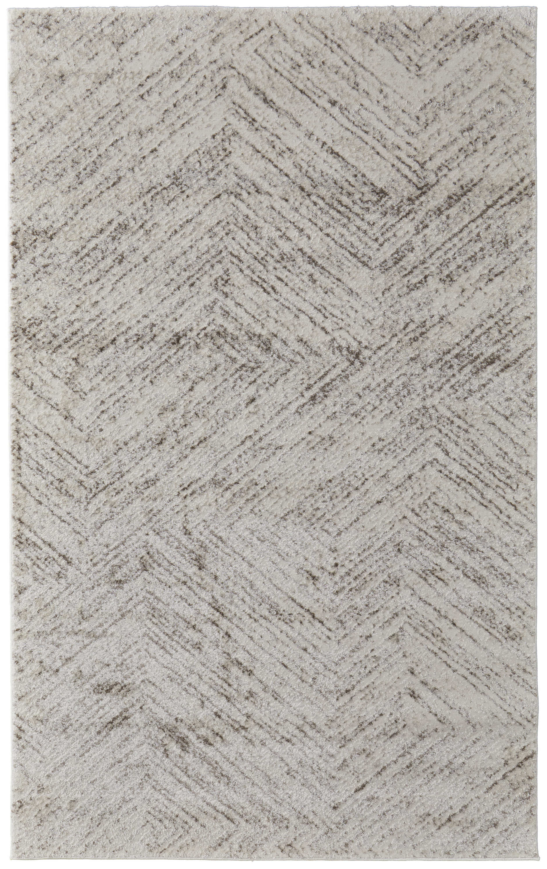 8" X 10" Ivory and Brown Geometric Power Loom Area Rug