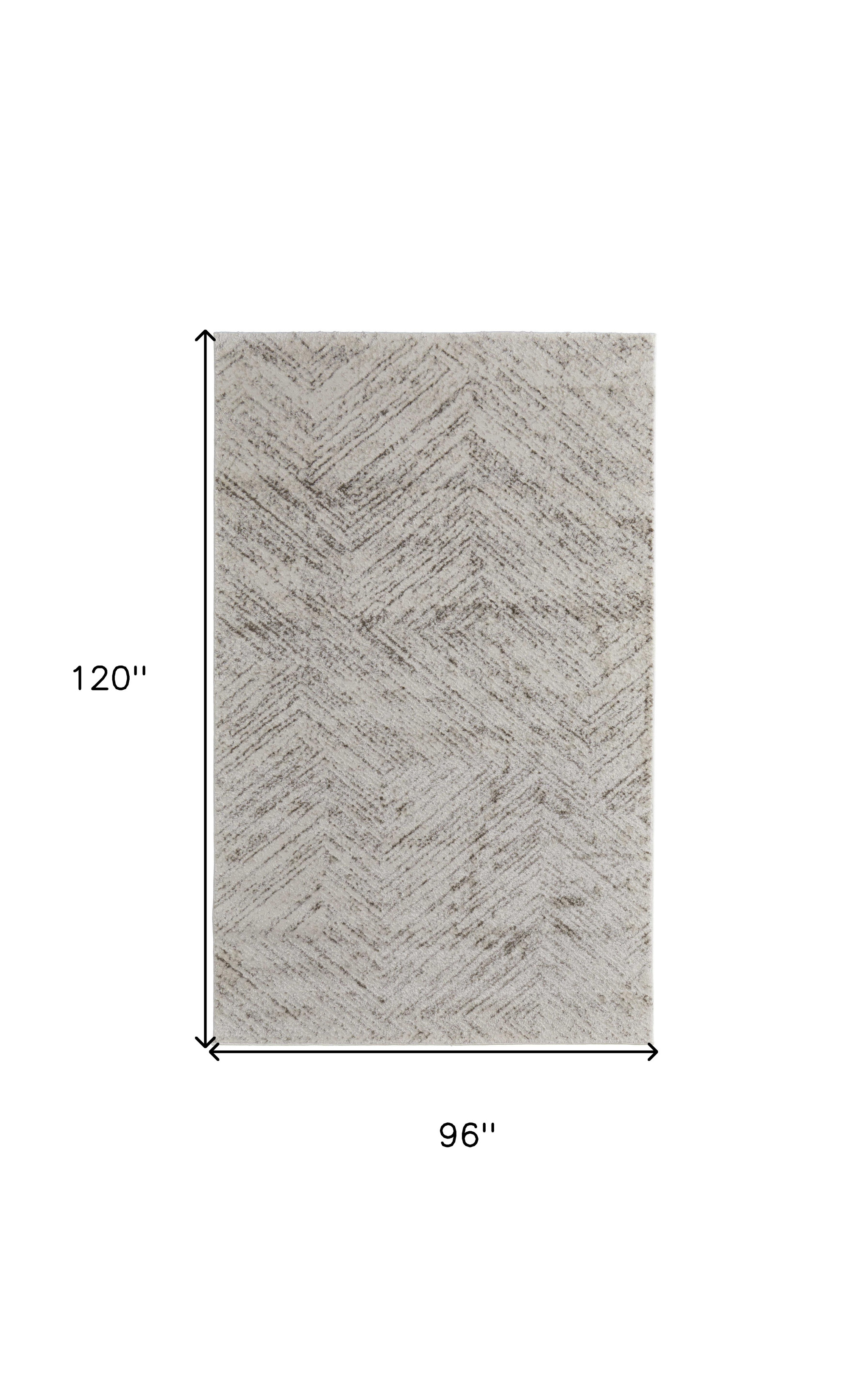 8" X 10" Ivory and Brown Geometric Power Loom Area Rug
