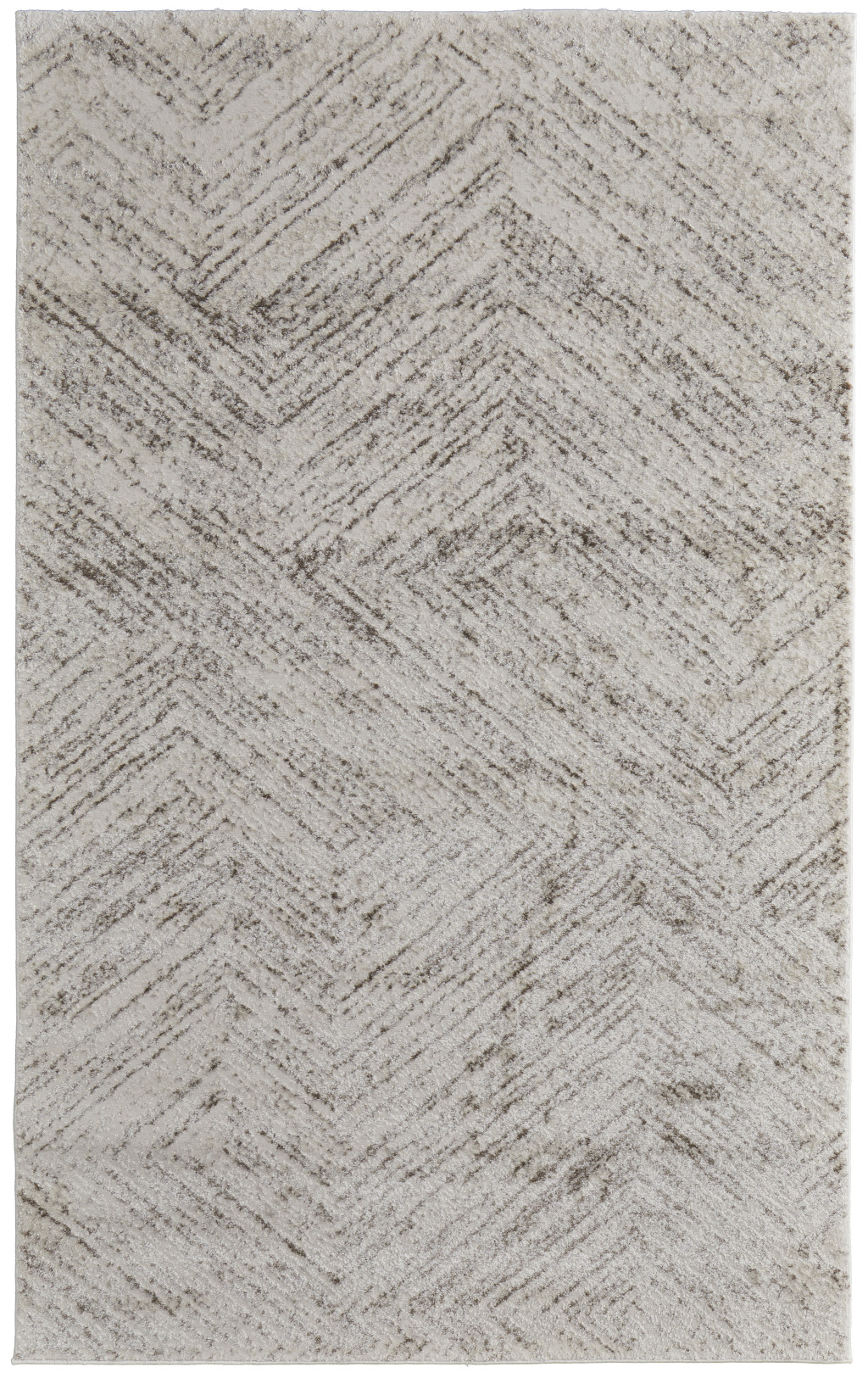 9" X 12" Ivory and Brown Geometric Power Loom Area Rug