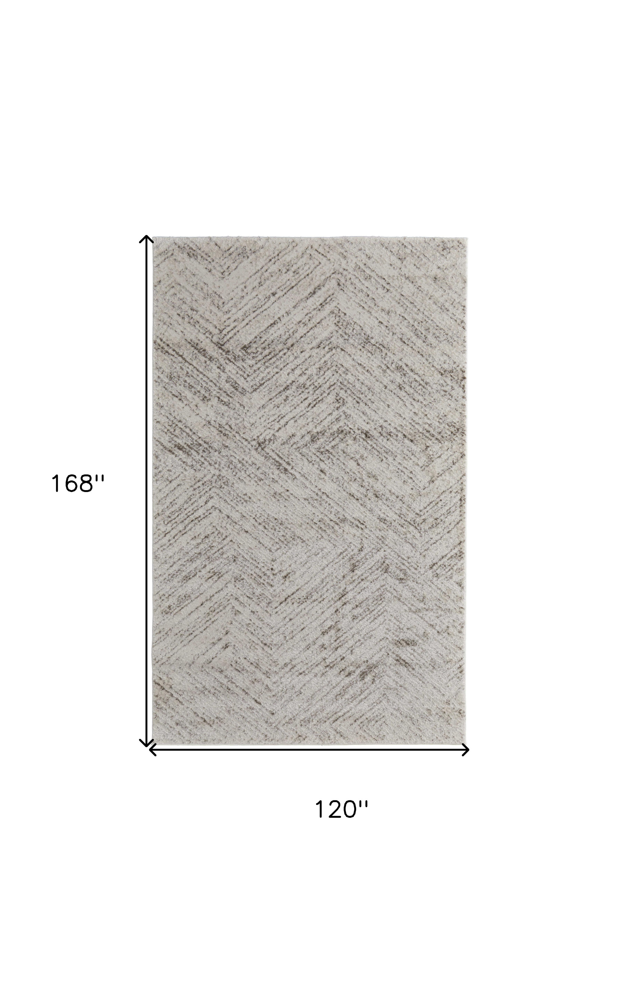 10" X 14" Ivory and Brown Geometric Power Loom Area Rug