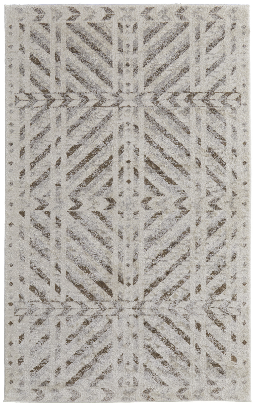 4" X 6" Ivory and Brown Geometric Power Loom Area Rug