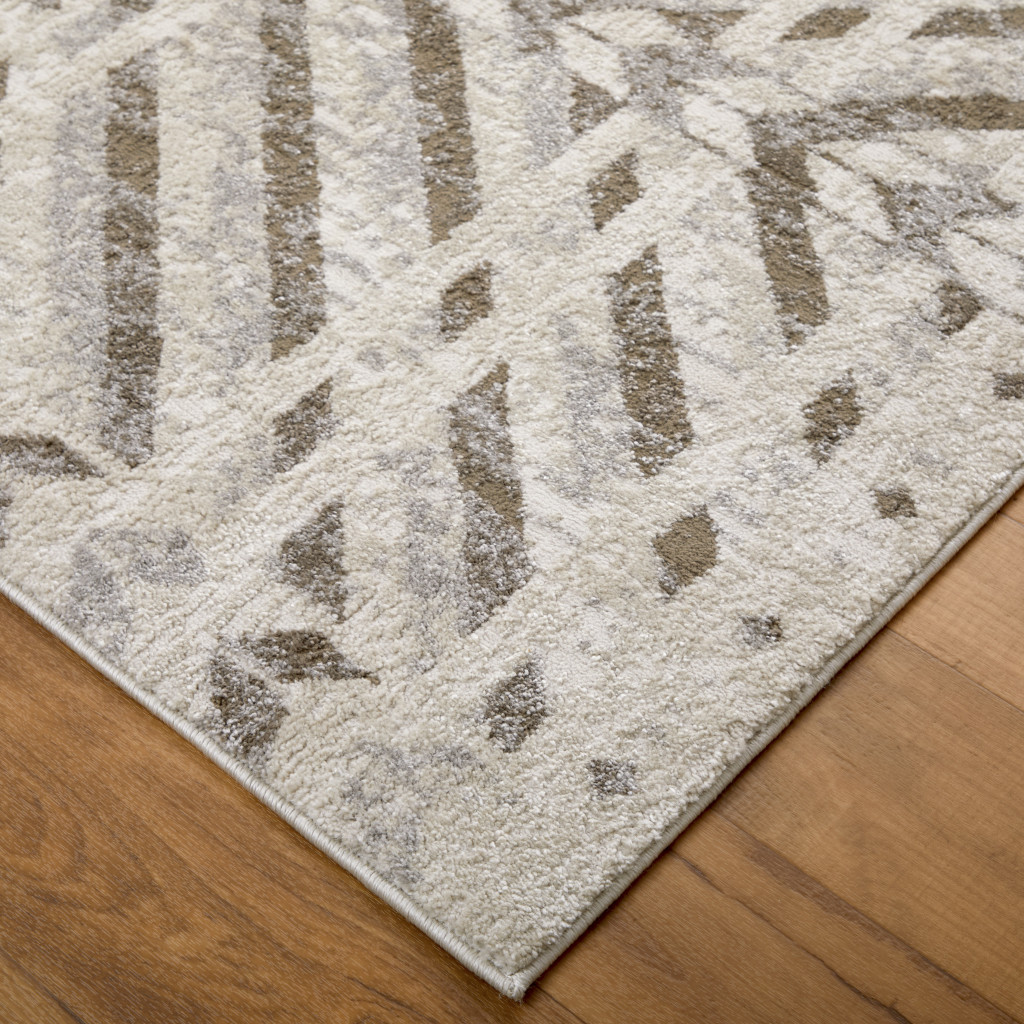 8" X 10" Ivory and Brown Geometric Power Loom Area Rug