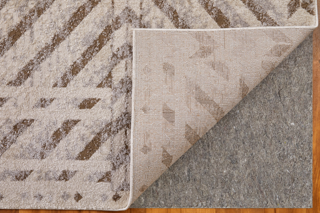 7" X 10" Ivory and Brown Geometric Power Loom Area Rug