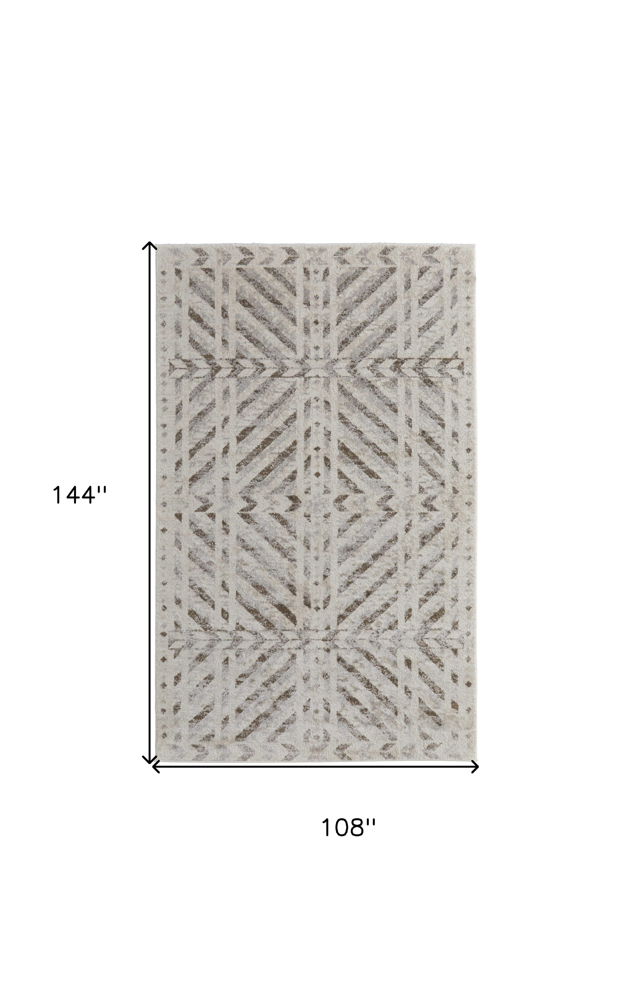 9" X 12" Ivory and Brown Geometric Power Loom Area Rug