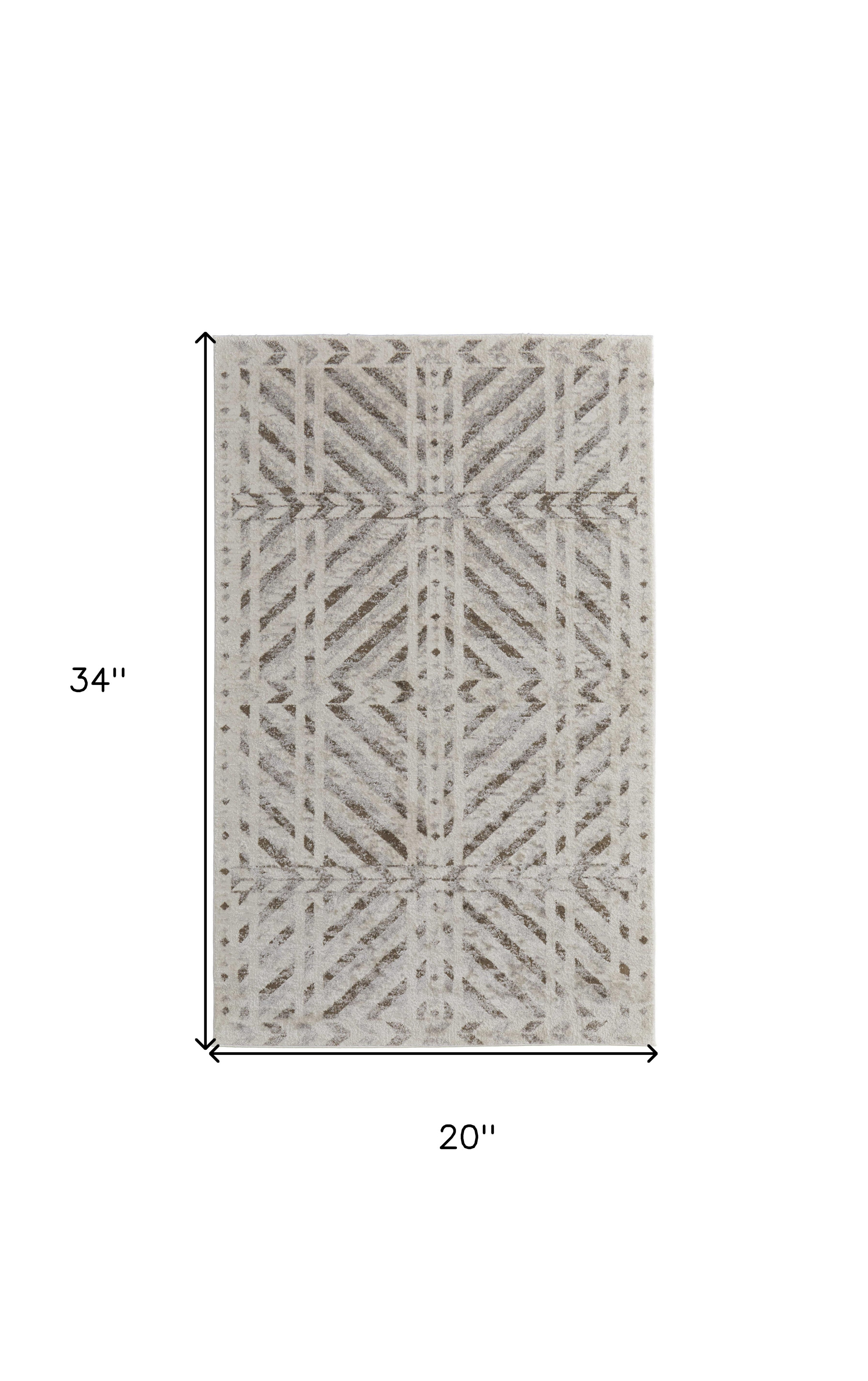 2" X 3" Ivory and Brown Geometric Power Loom Area Rug