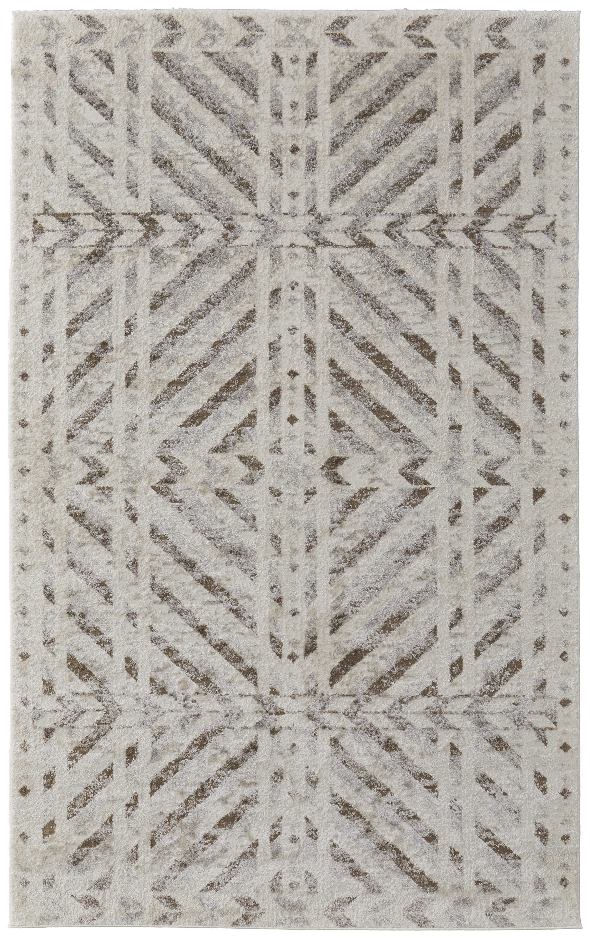 2" X 3" Ivory and Brown Geometric Power Loom Area Rug
