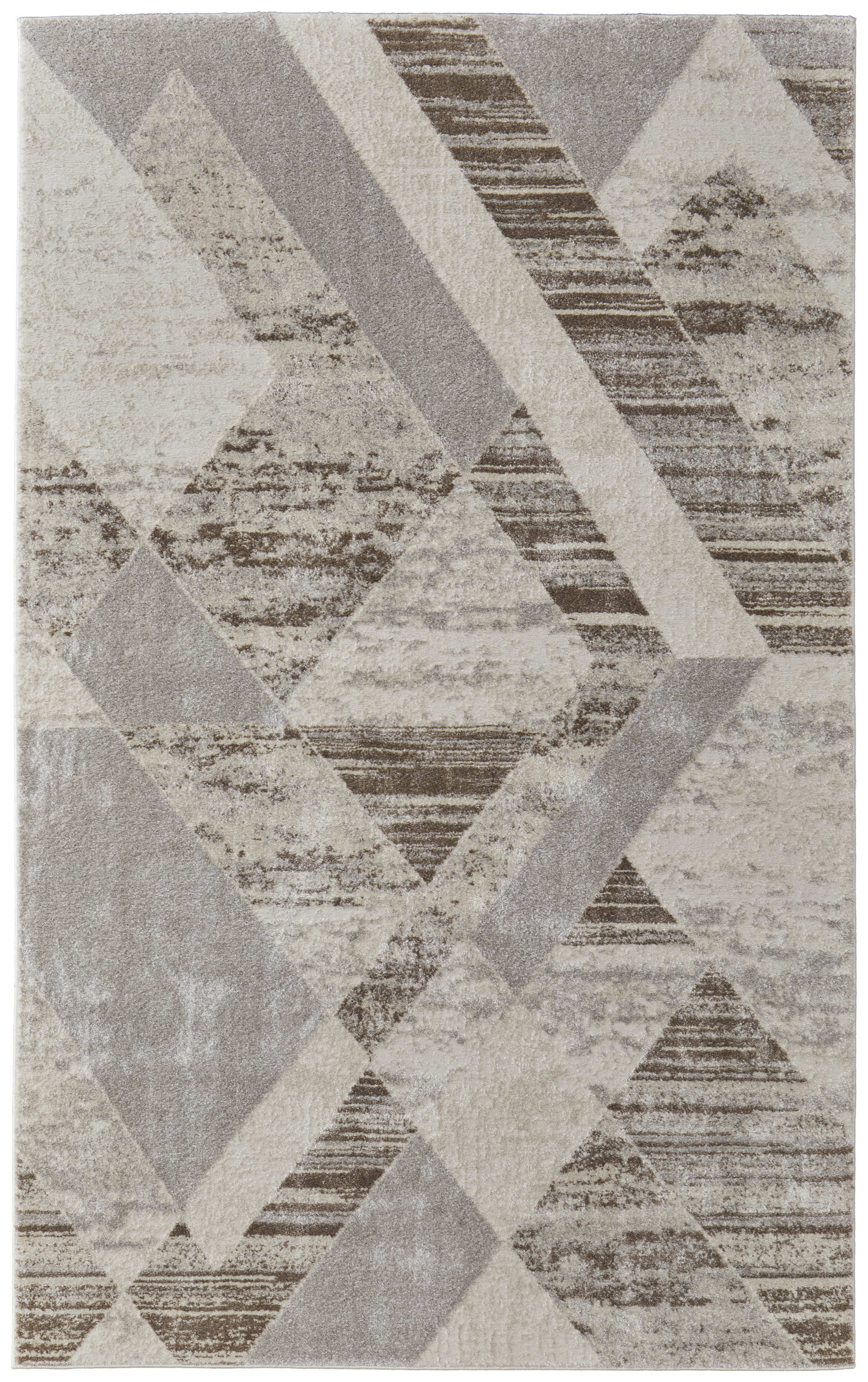 4" X 6" Ivory Gray and Brown Geometric Power Loom Area Rug