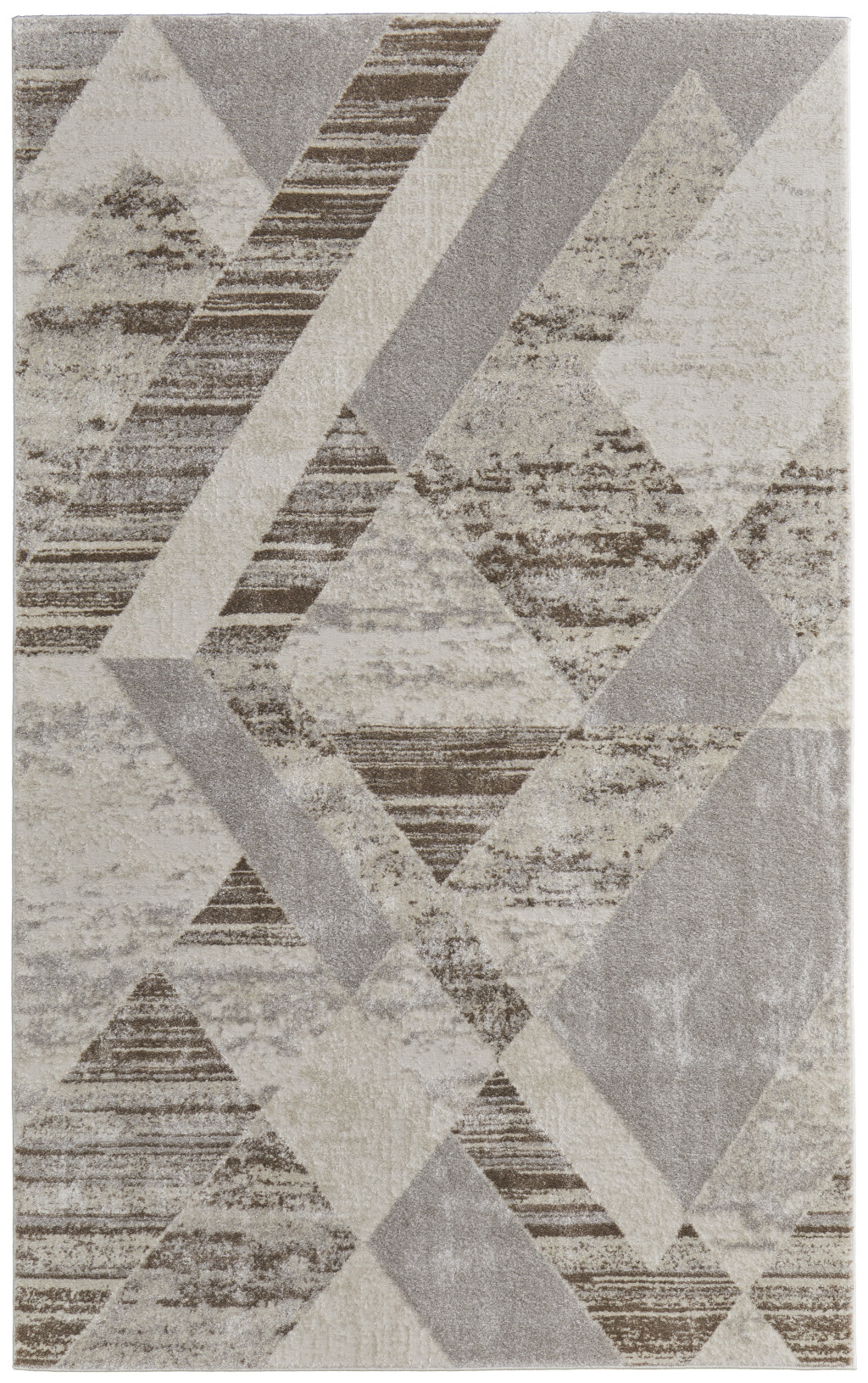 4" X 6" Ivory Gray and Brown Geometric Power Loom Area Rug