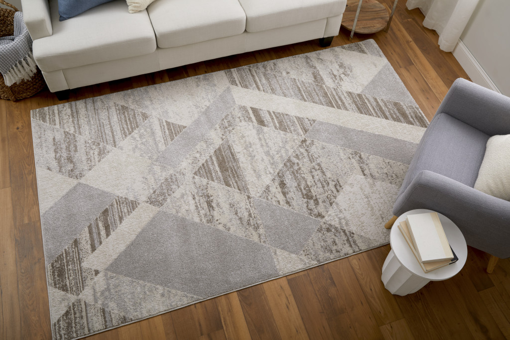 5" X 8" Ivory Gray and Brown Geometric Power Loom Area Rug