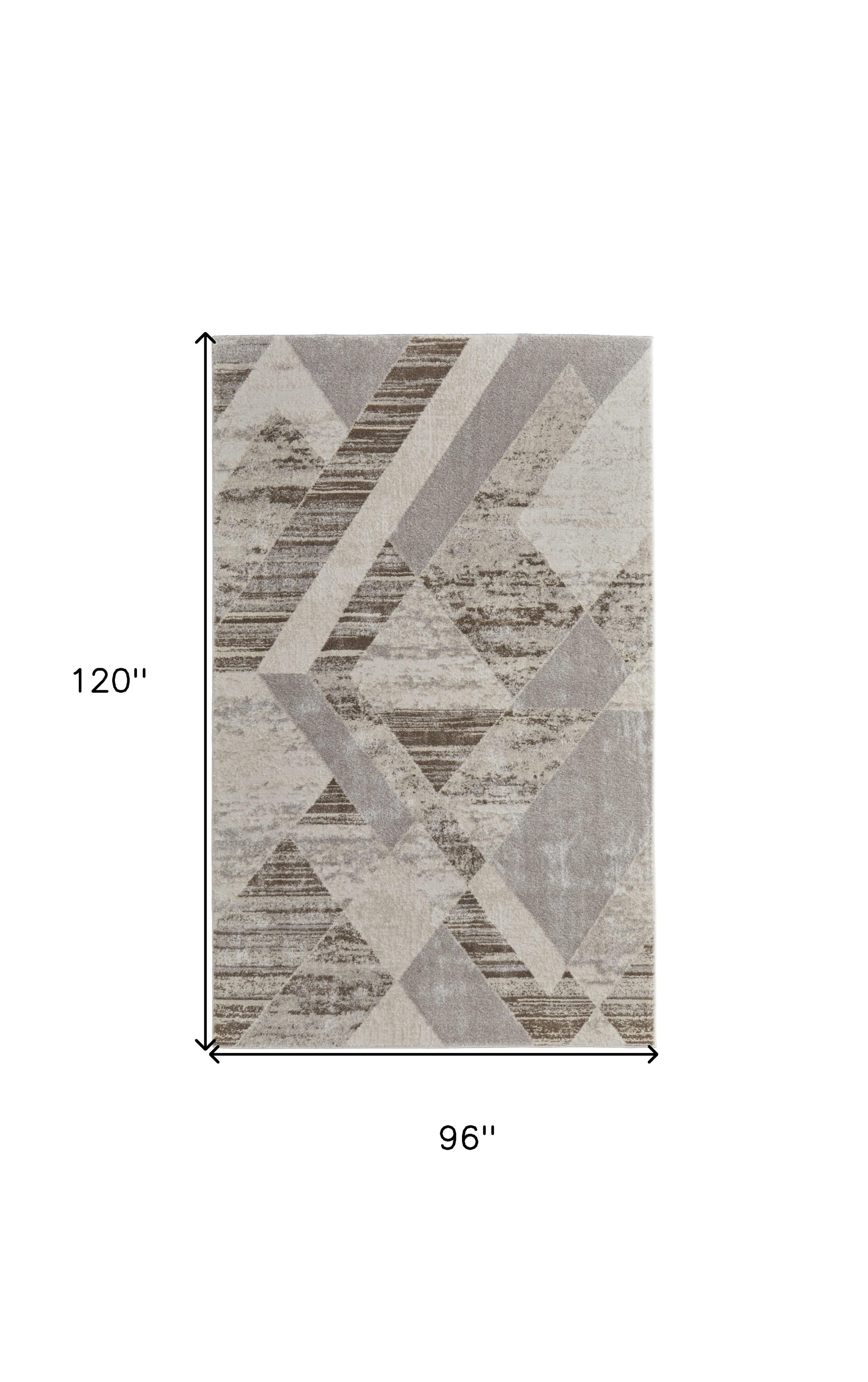 8" X 10" Ivory Gray and Brown Geometric Power Loom Area Rug