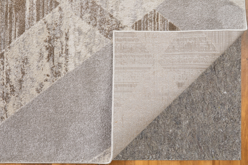 8" X 10" Ivory Gray and Brown Geometric Power Loom Area Rug