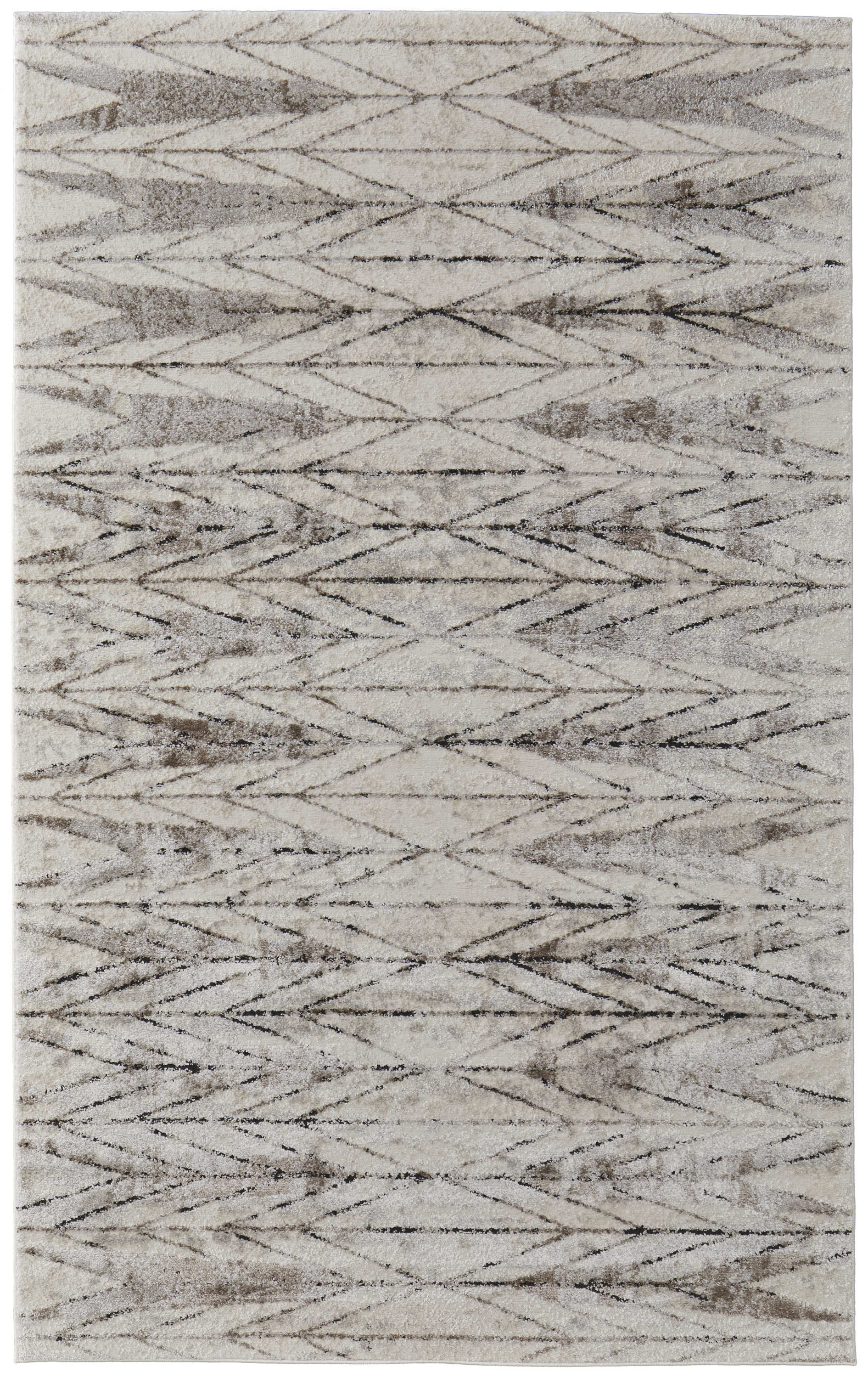 4" X 6" Ivory and Brown Geometric Power Loom Area Rug