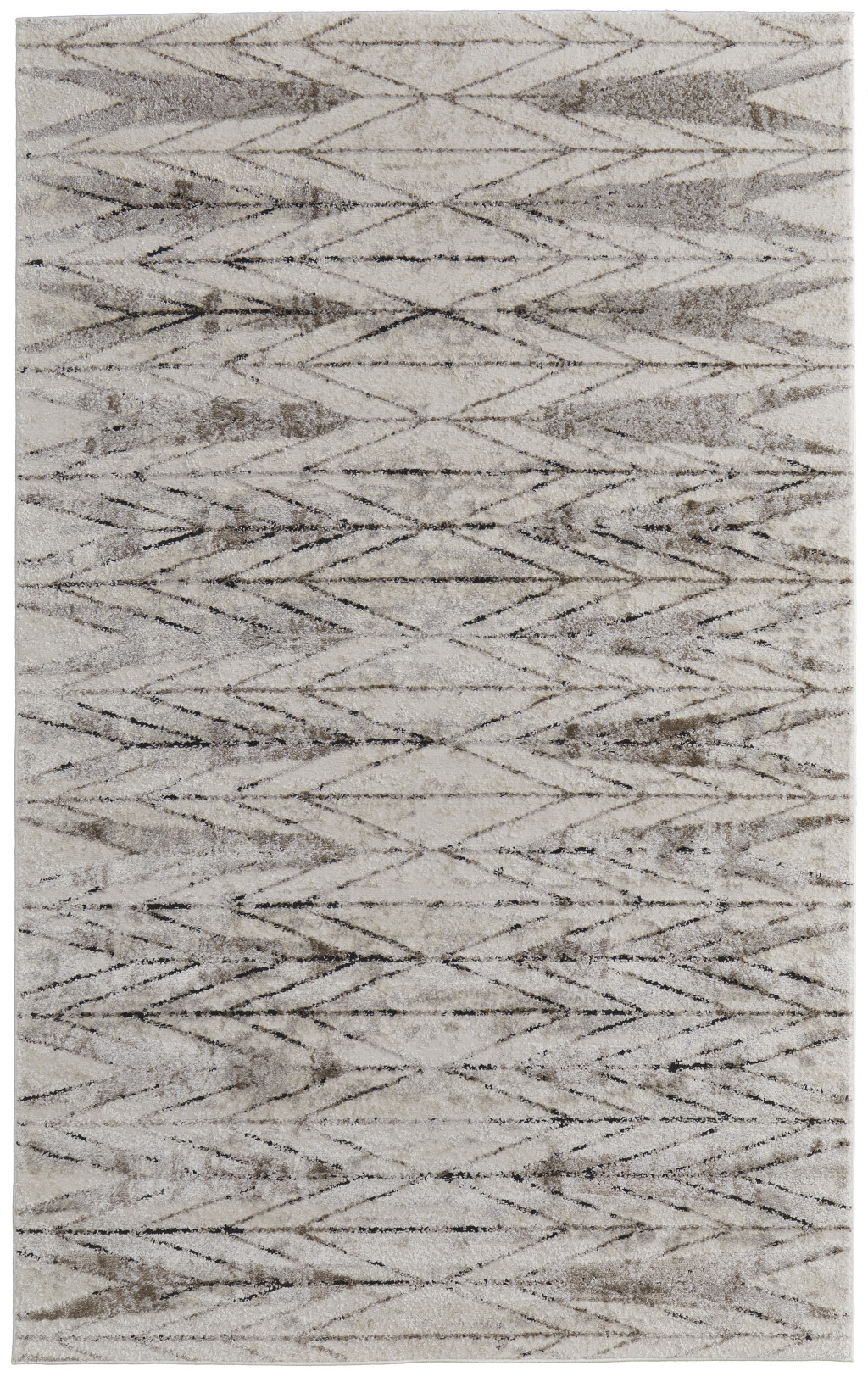 4" X 6" Ivory and Brown Geometric Power Loom Area Rug