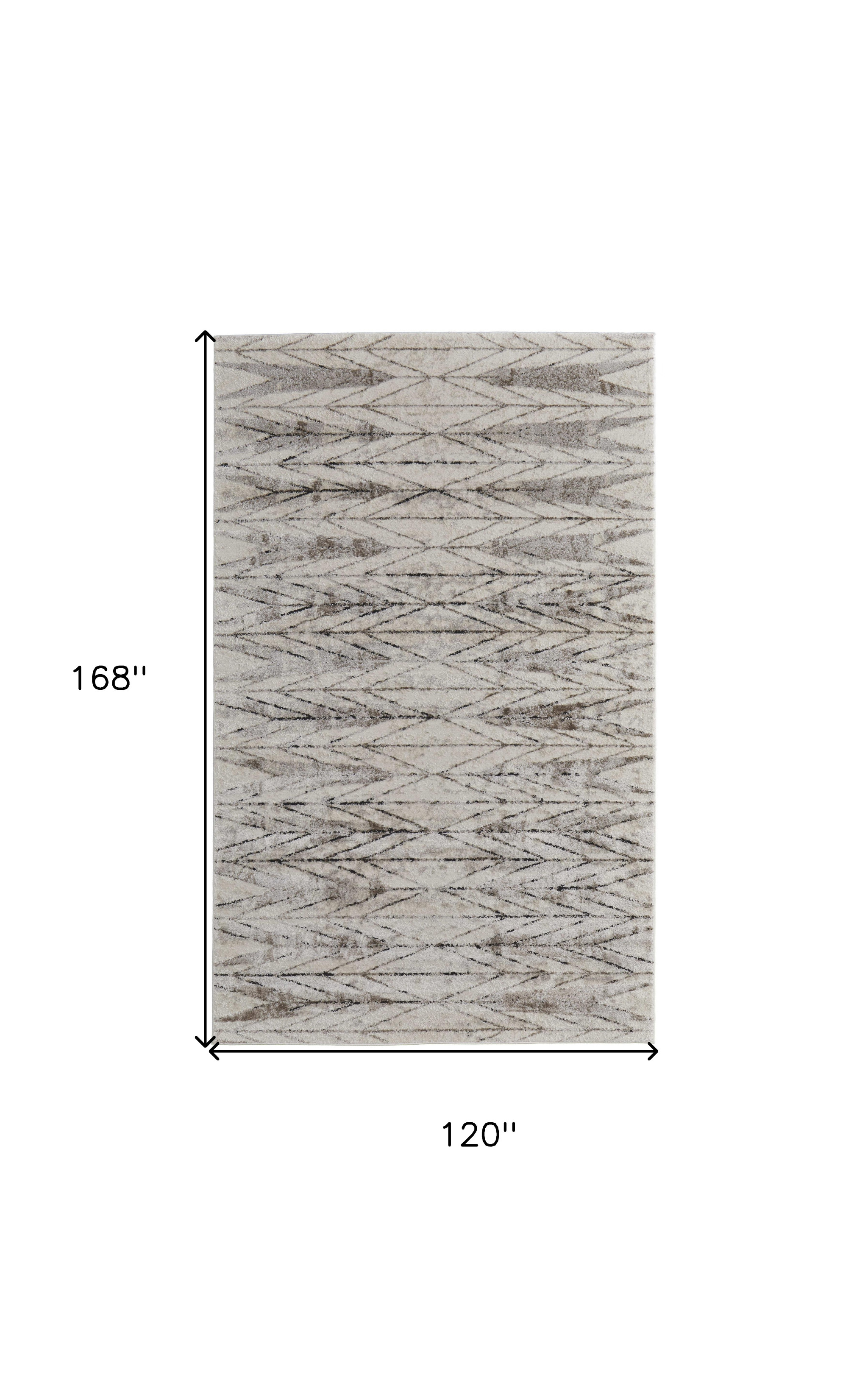 10" X 14" Ivory and Brown Geometric Power Loom Area Rug