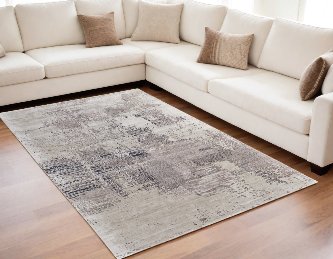 5' X 8' Brown Black and Tan Abstract Hand Tufted Area Rug-567869-1
