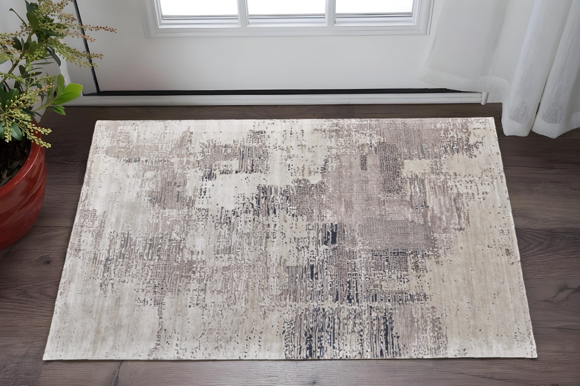 2' X 3' Brown Black and Tan Abstract Hand Tufted Area Rug-567872-1