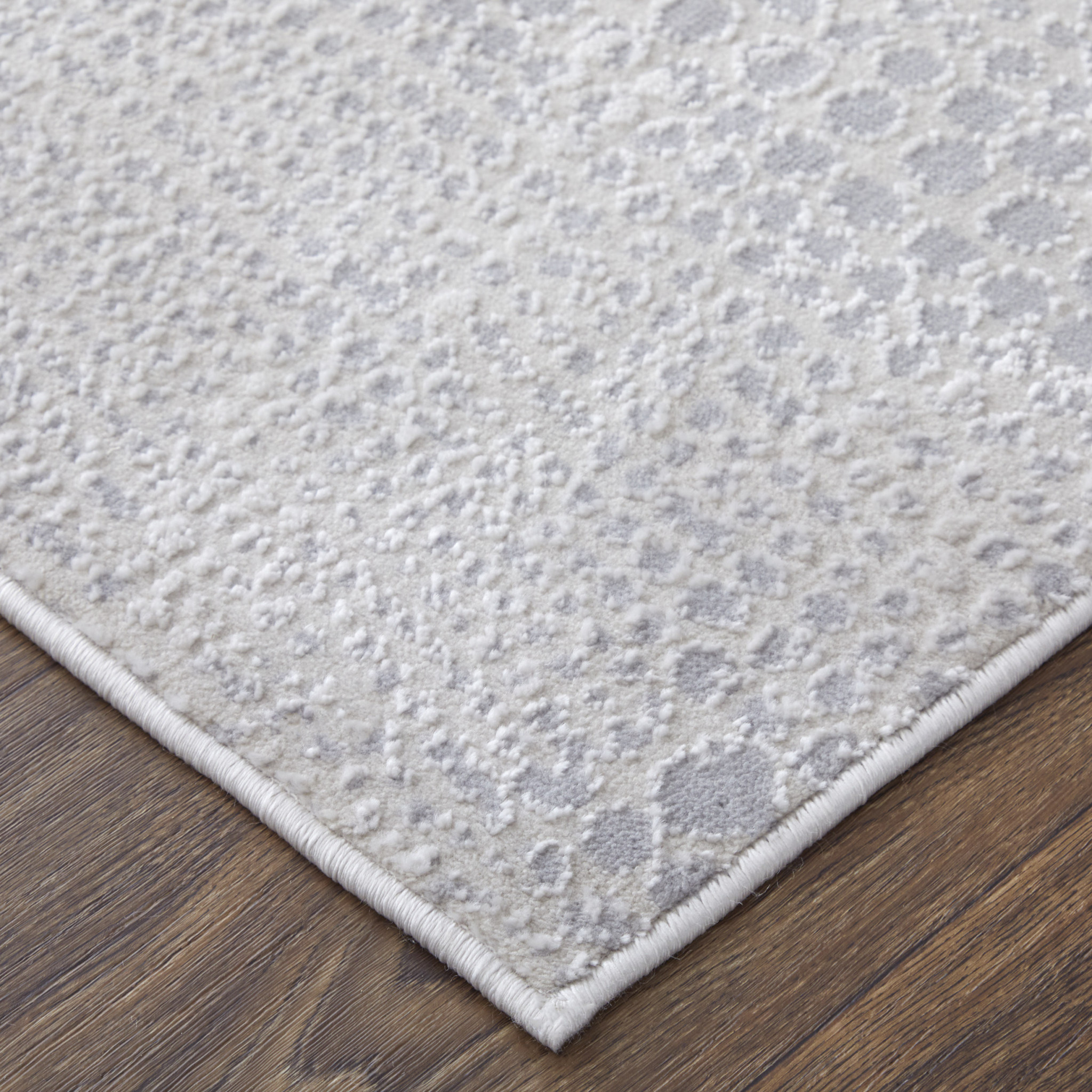 2" X 3" Ivory and Silver Abstract Power Loom Worn Faded Area Rug